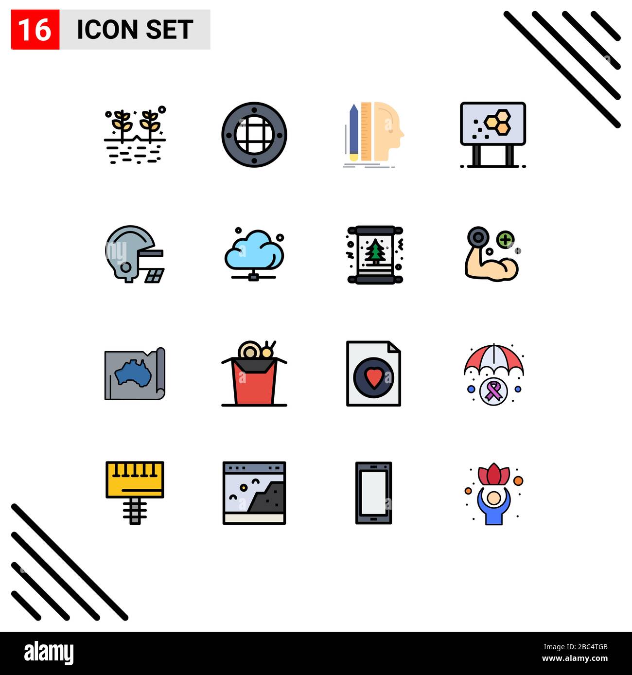 Stock Vector Icon Pack of 16 Line Signs and Symbols for pencil