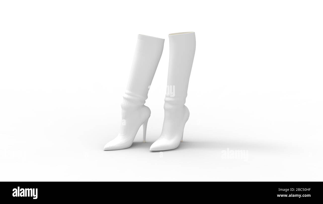 3D rendering of boots leather high heels woman shoes isolated Stock ...