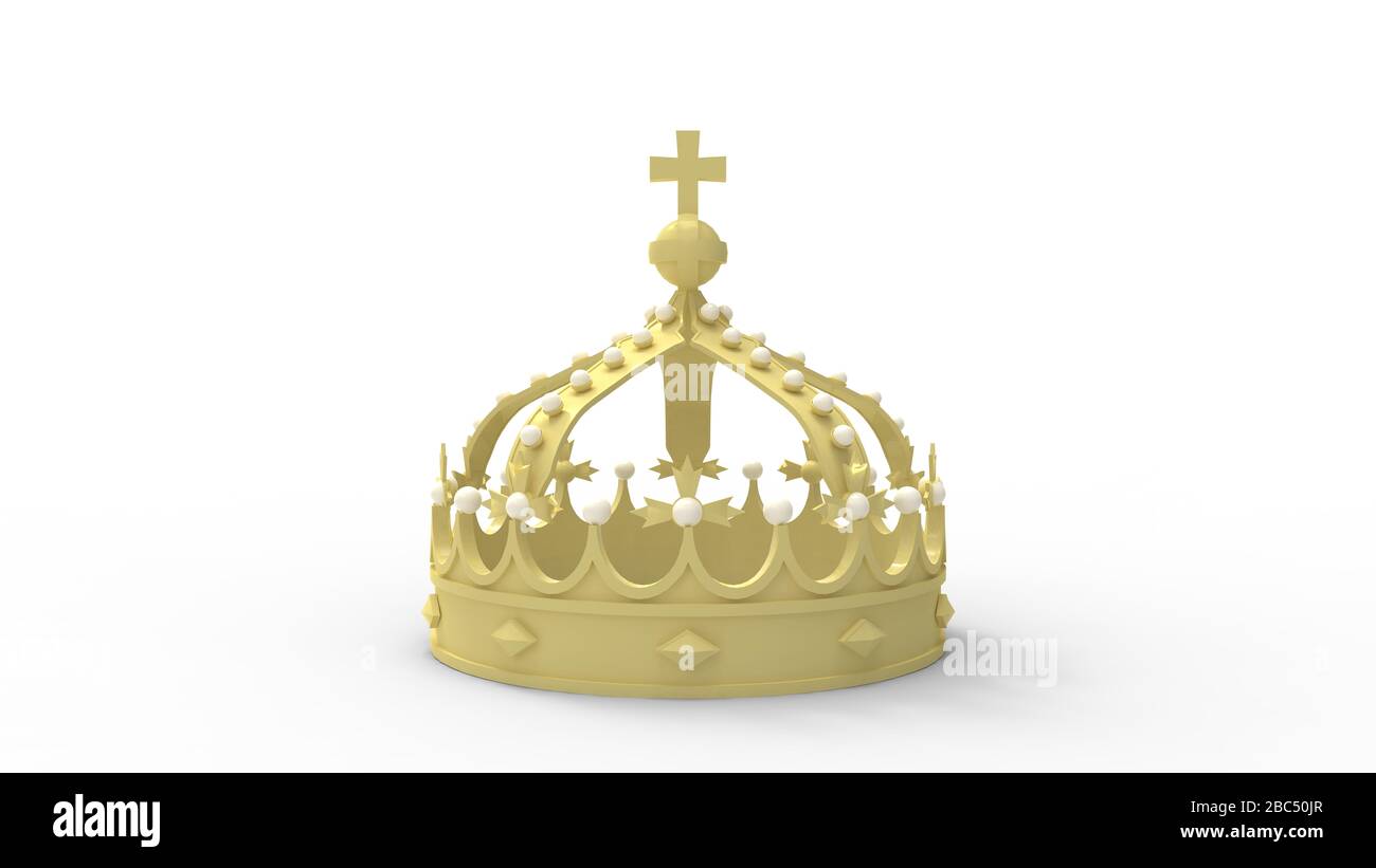 3D rendering of a golden crown isolated on white studio background ...