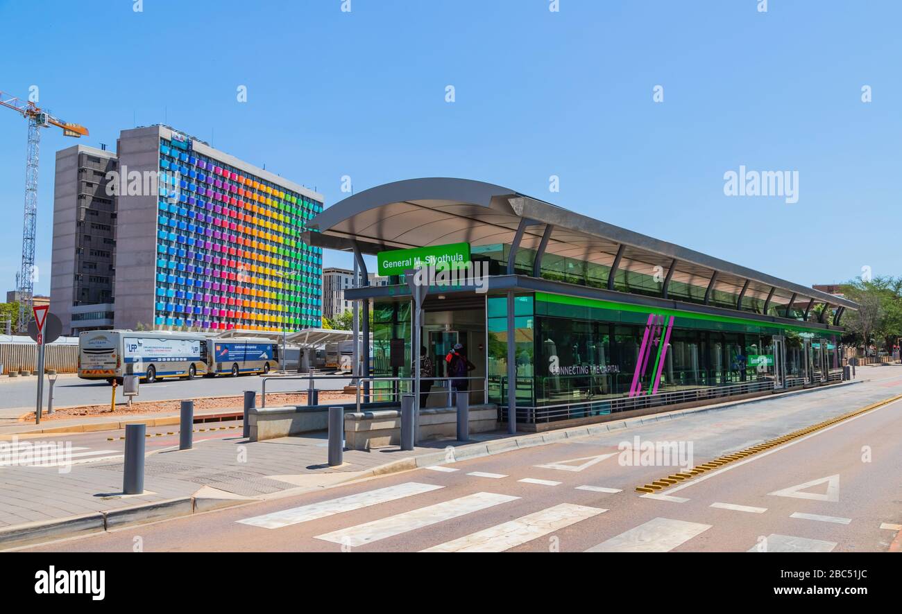 Pretoria, South Africa, 31st January - 2020: Bus station platform in city centre Stock Photo