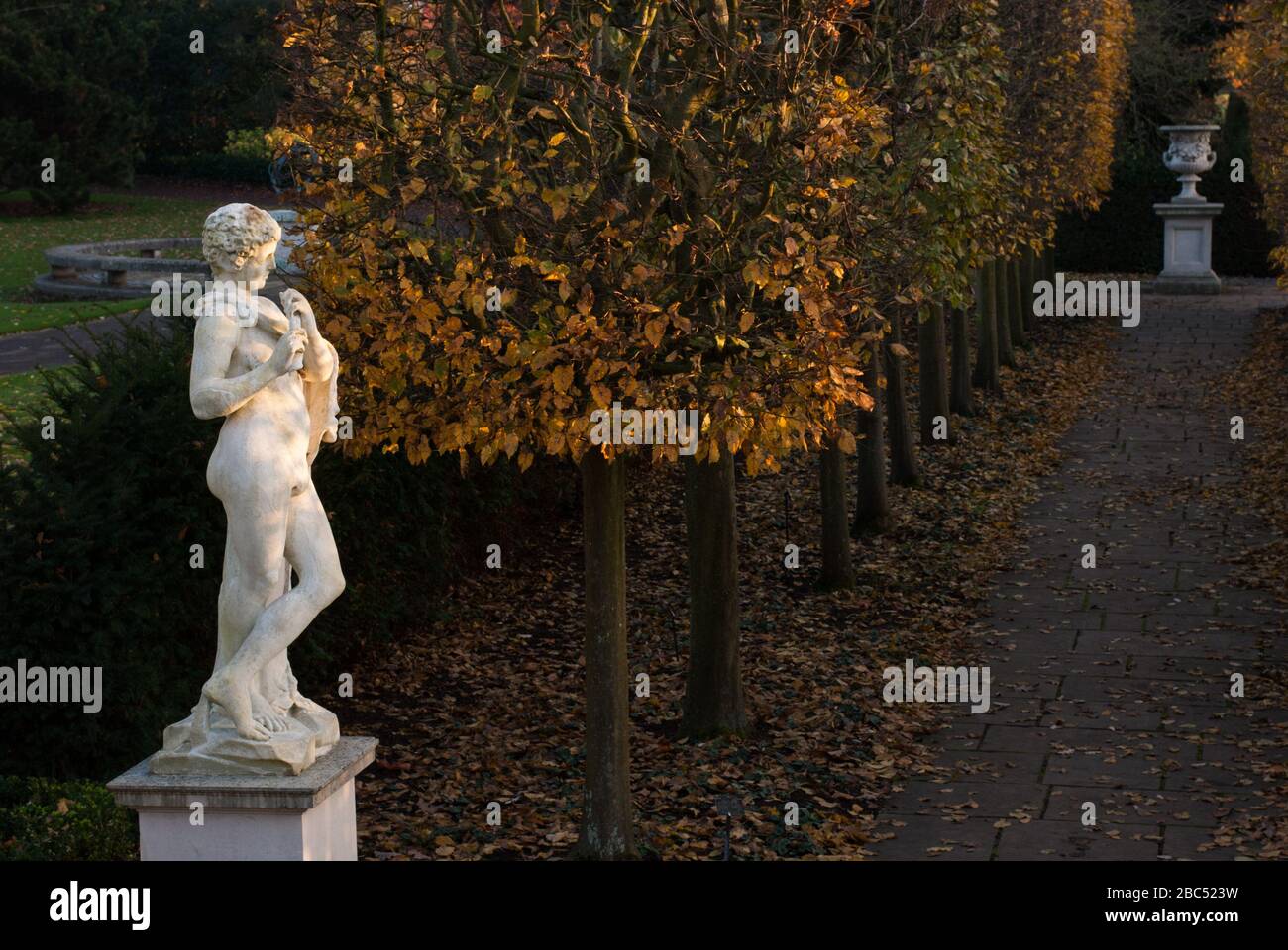 Stone Statues in Formal 17th Century Garden at Kew Palace, Royal