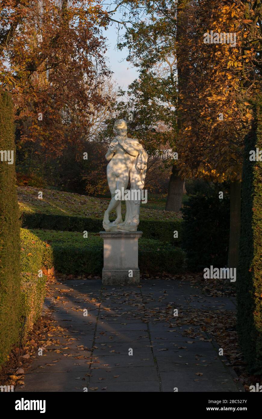 Stone Statues in Formal 17th Century Garden at Kew Palace, Royal