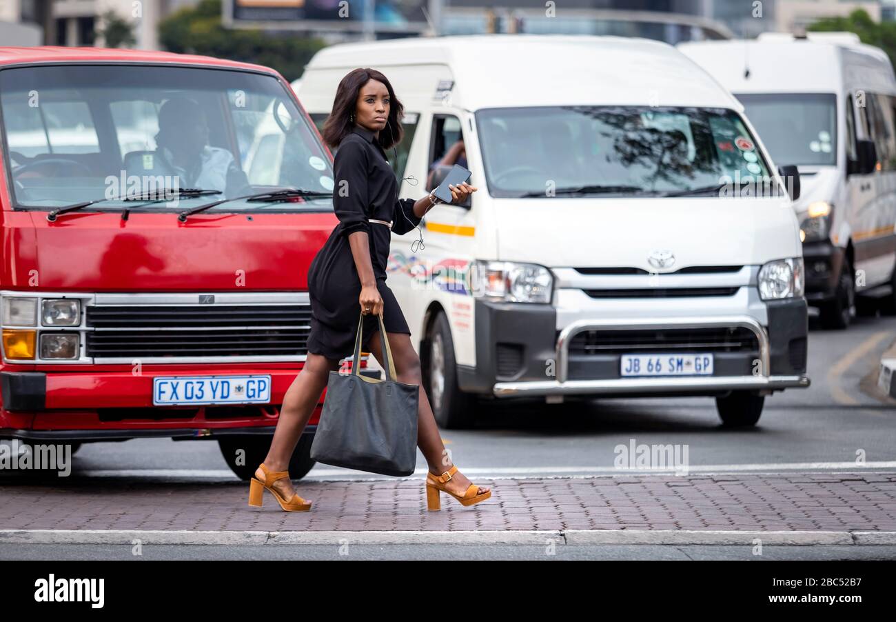 Johannesburg, South Africa 18th February - 2020: Pedestrian crossing road in city centre Stock Photo