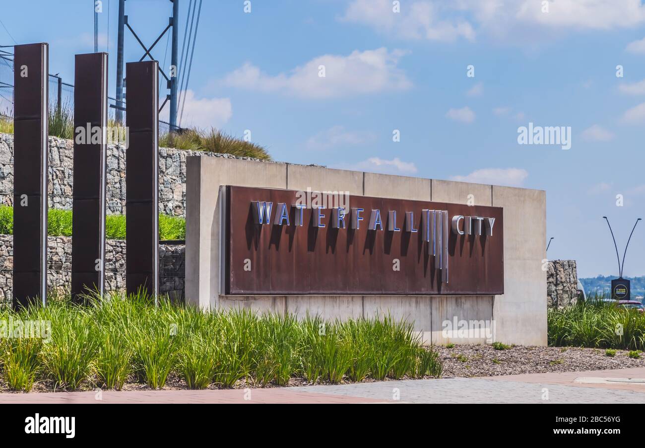 Johannesburg, South Africa, 15th March - 2020: Entrance to Waterfall city. Stock Photo