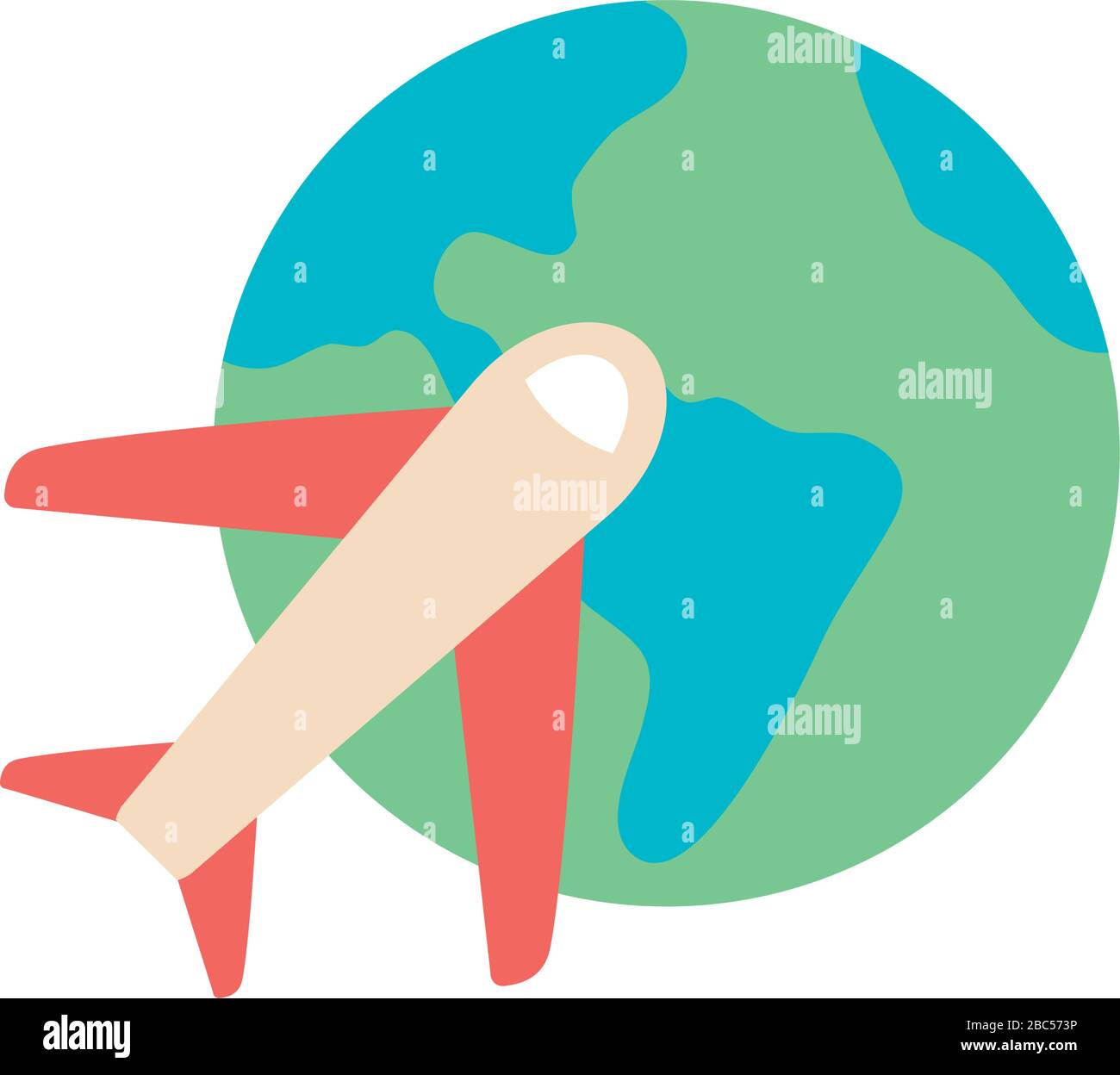 airplane and earth planet icon over white background, flat style ...