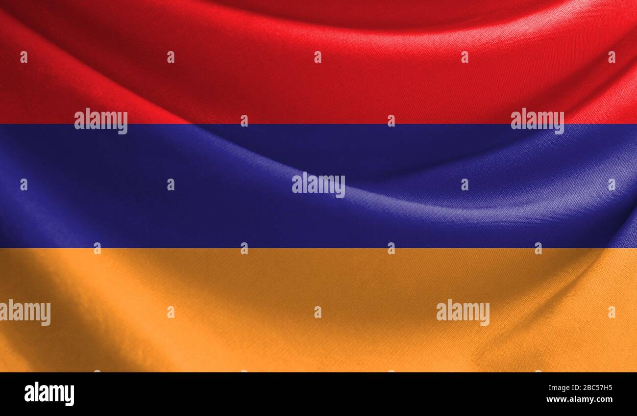 Realistic flag of Armenia on the wavy surface of fabric Stock Photo - Alamy