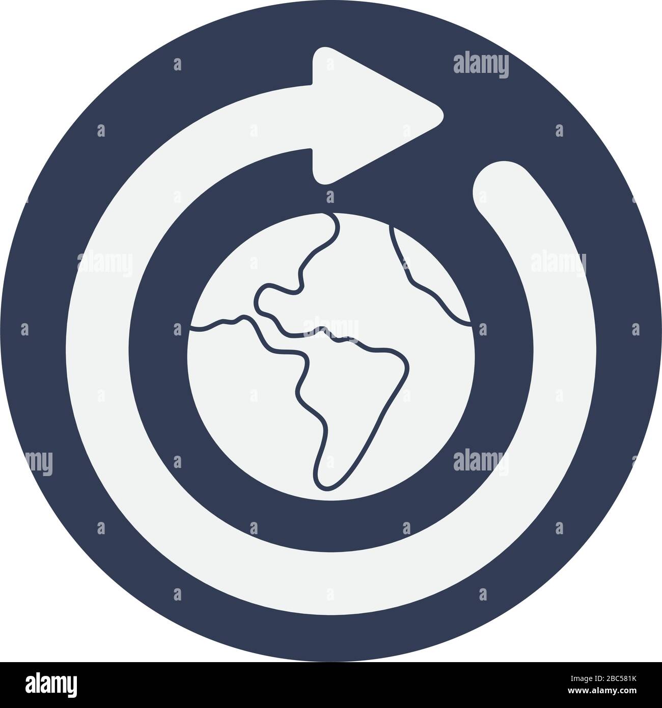 earth planet with arrow around icon over white background, block style ...