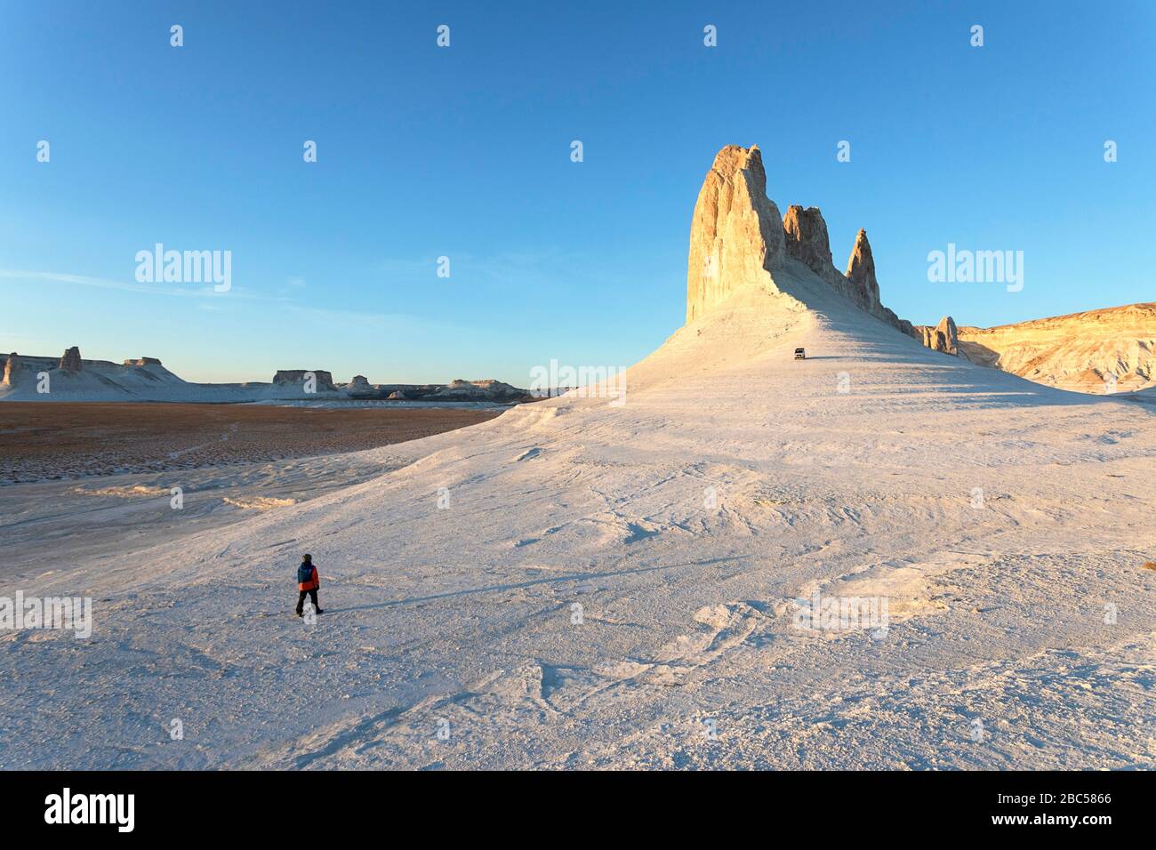 Rock formations, limestone mountains in the Ustyurt Plateau at Boszhira at Caspian Depression desert, Aktau, Mangystau region, Kazakhstan Stock Photo