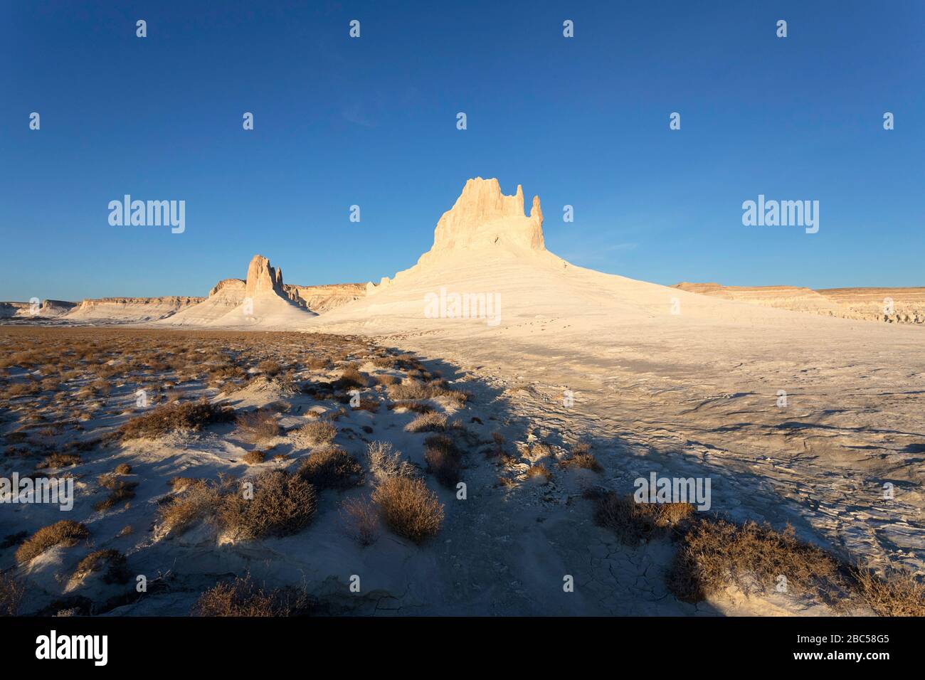 Dramatic rock formations, limestone mountains in the Ustyurt Plateau at