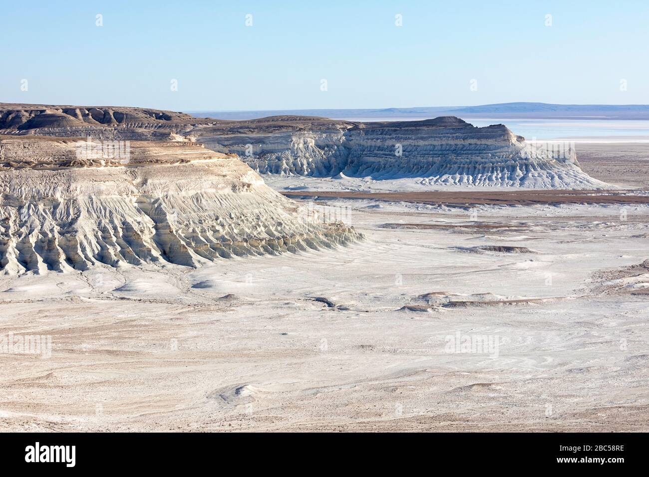 Spectacular rock formations, limestone mountains in the Ustyurt Plateau ...