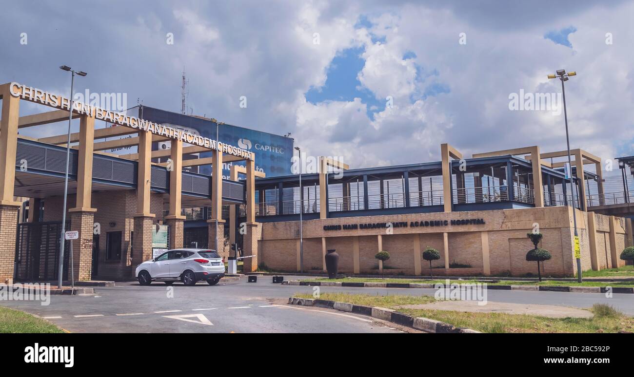 Johannesburg, South Africa, 15th March - 2020: Front entrance to Hospital. This is the largest hospital in Africa. Stock Photo