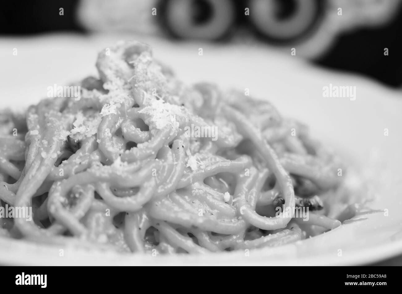 delicious italian pasta dish with carbonara sauce Stock Photo