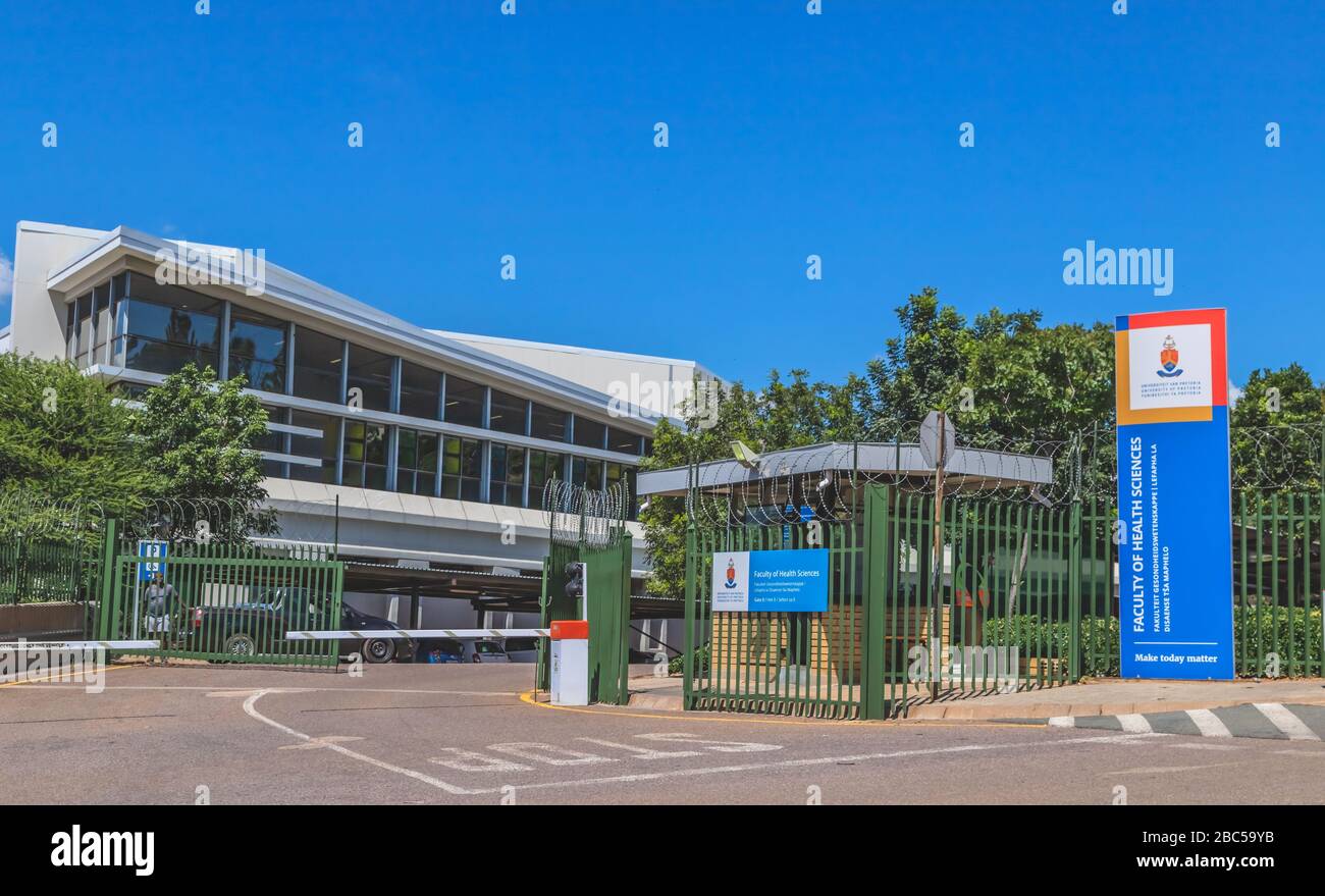 Pretoria, South Africa, 15th March - 2020: Entrance to Faculty of Health Services for the University of Pretoria. Stock Photo