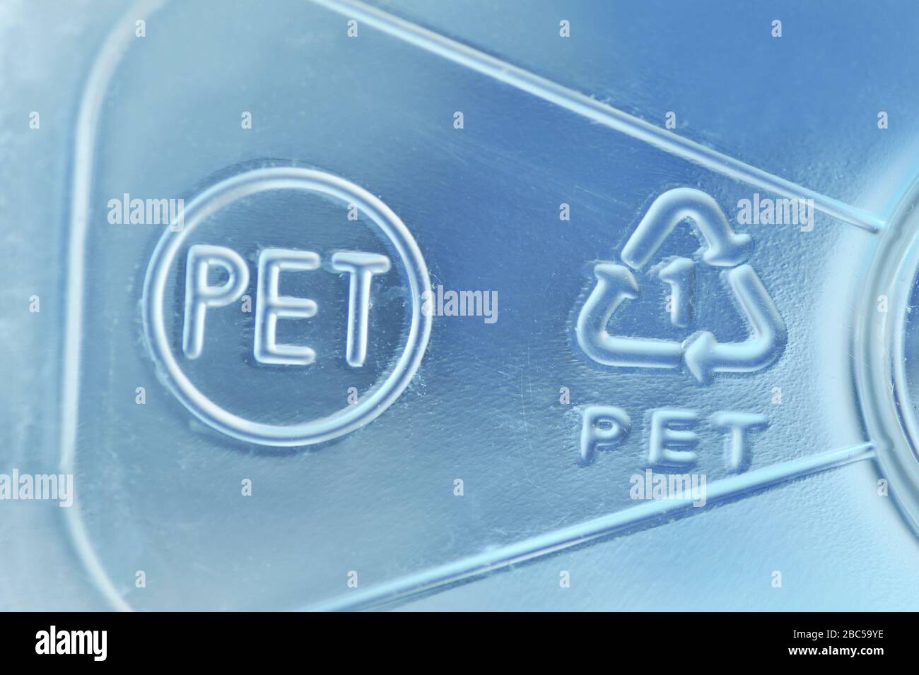 Closeup of plastic recycling symbol 01 PET (Polyethylene terephthalate