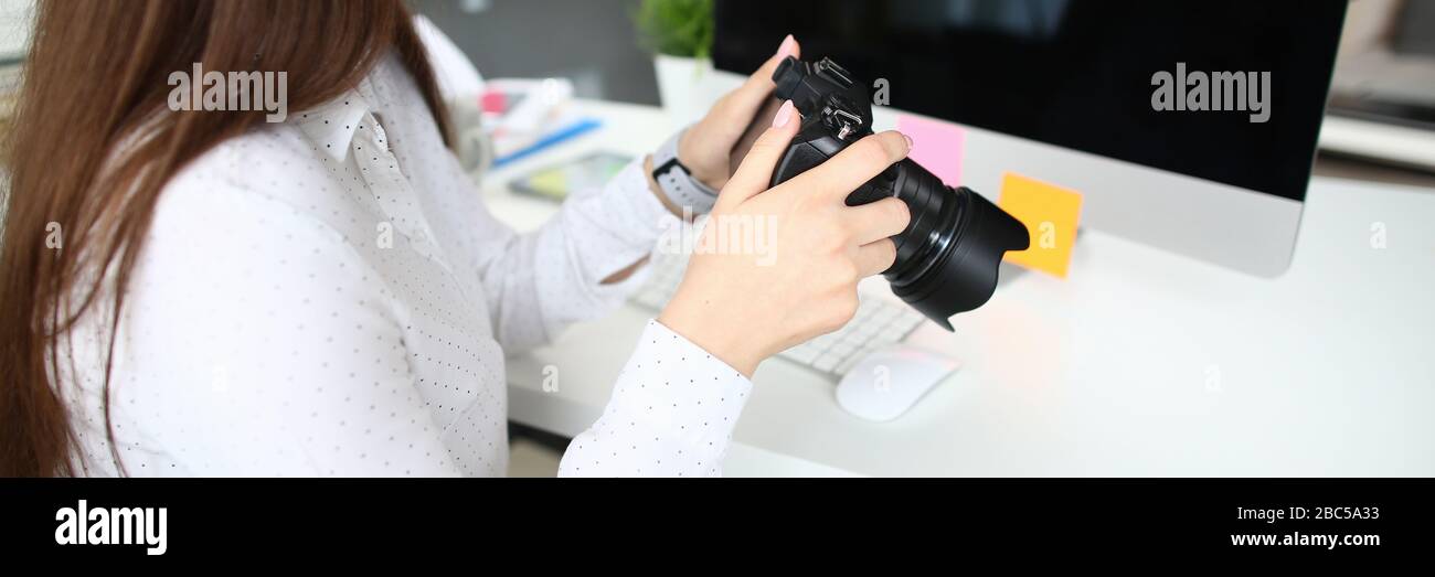 Pretty successful lady and technology Stock Photo