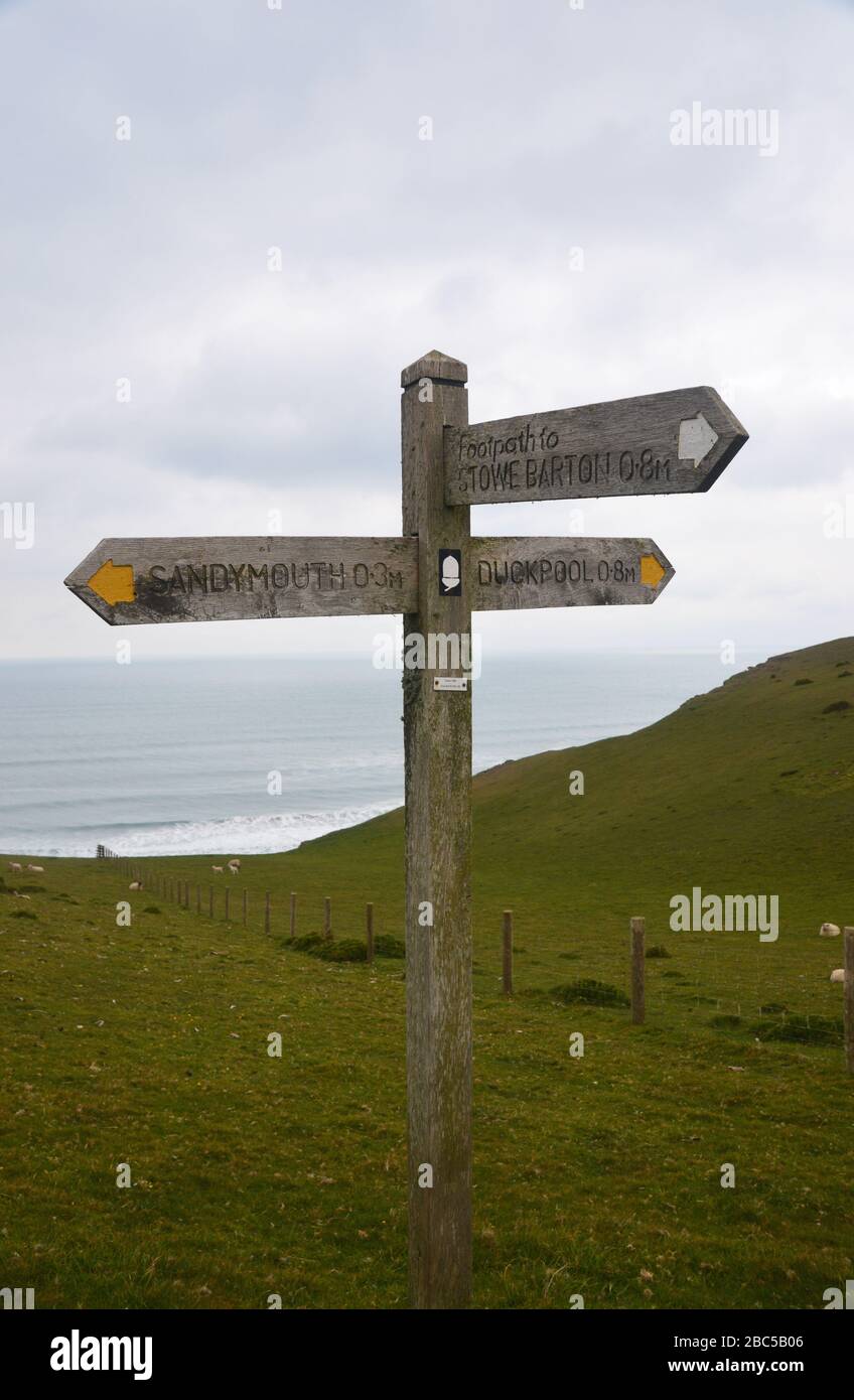 Wooden Signpost for Sandymouth/Duckpool/Stowe Barton on the South West ...
