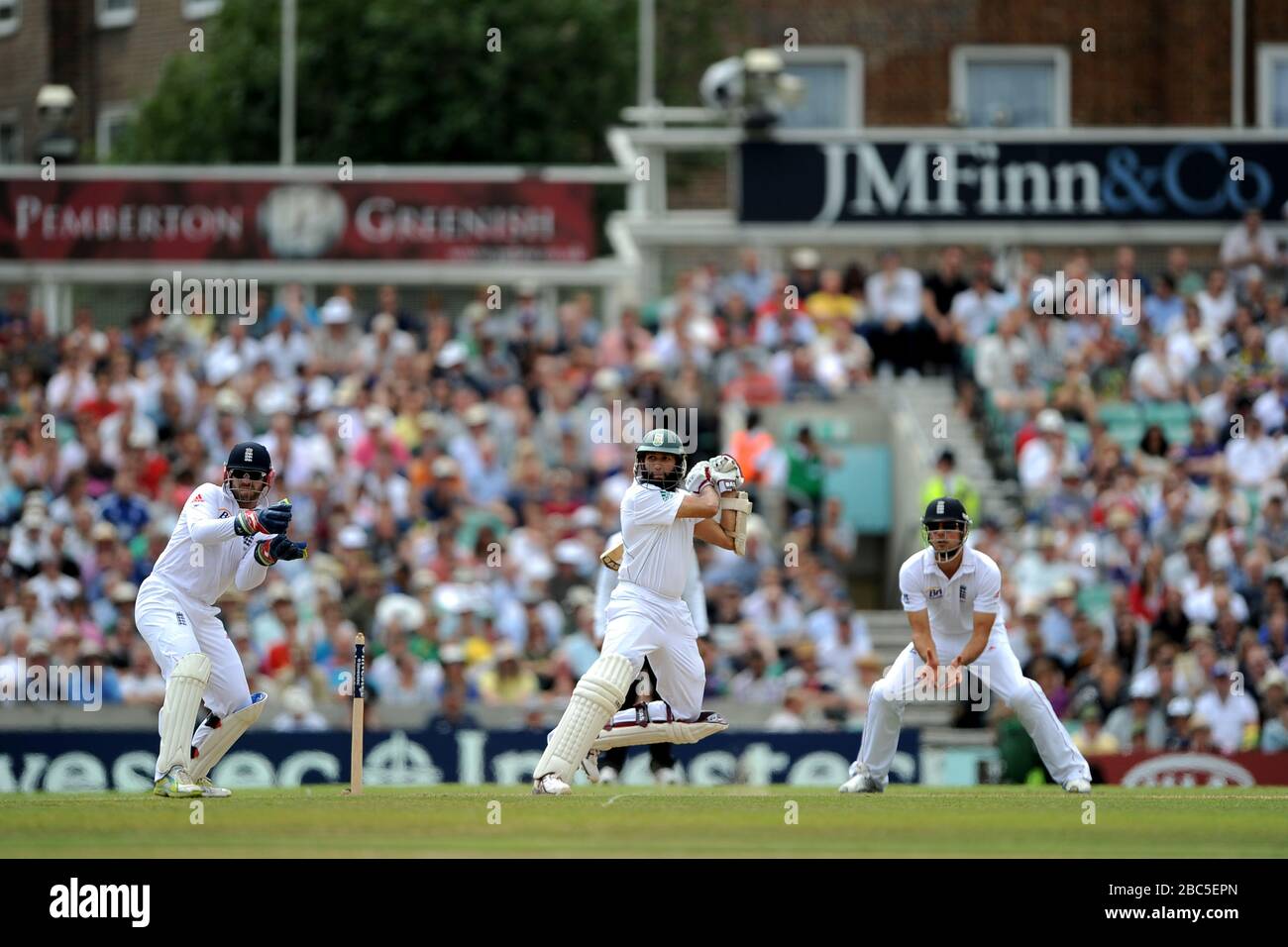 A general view of South Africa's Hashim Amla in batting action against England Stock Photo