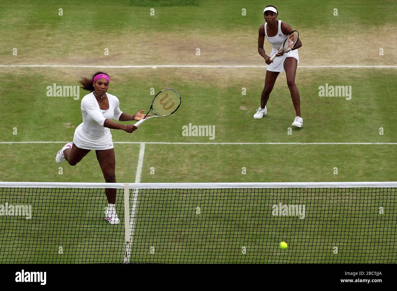 USA's Serena and Venus Williams in action in their doubles match against USA's Bethanie Mattek-Sands and India's Sania Mirza Stock Photo