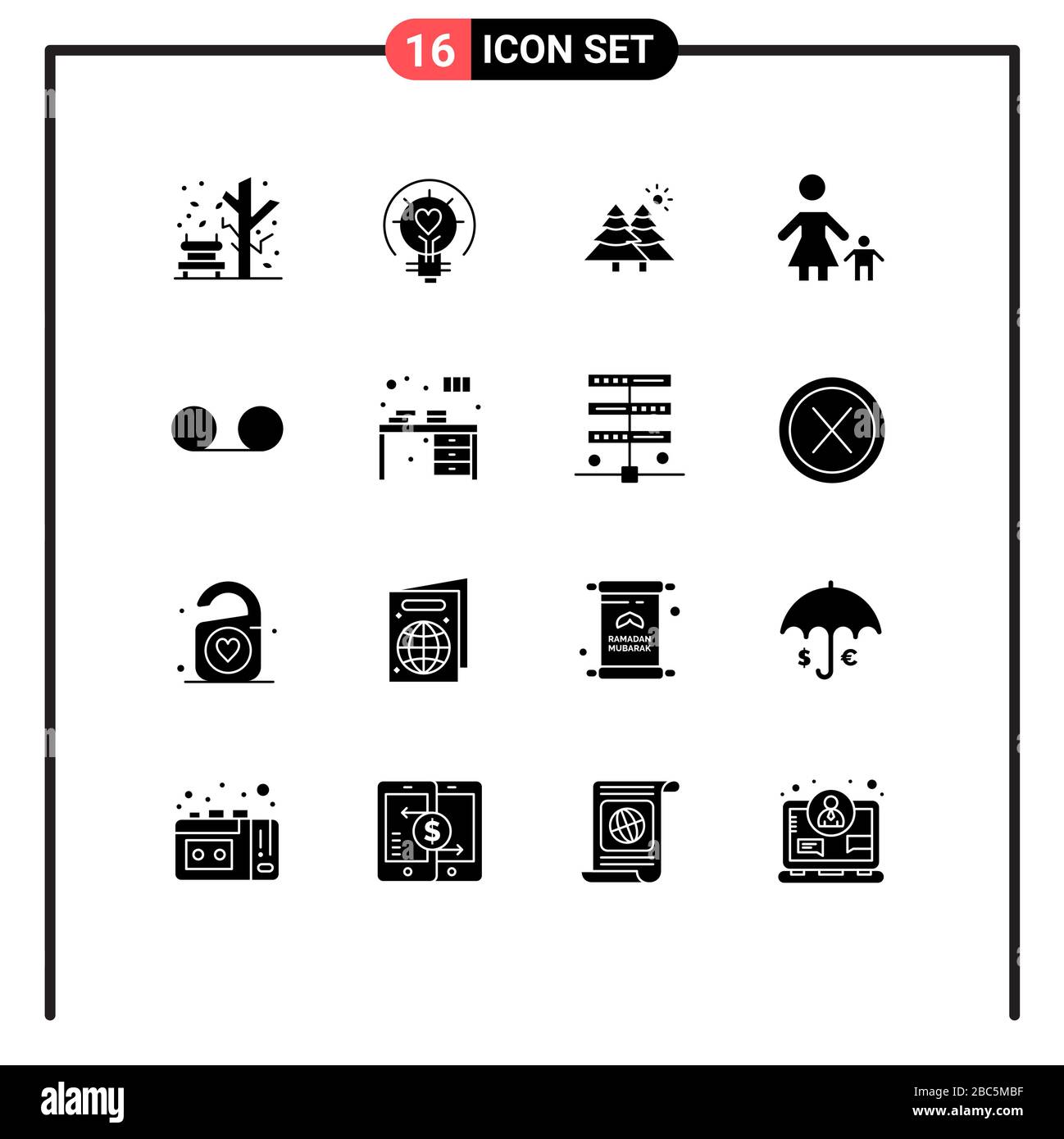 Set of 16 Modern UI Icons Symbols Signs for mother, kid, tips, family, trees Editable Vector Design Elements Stock Vector