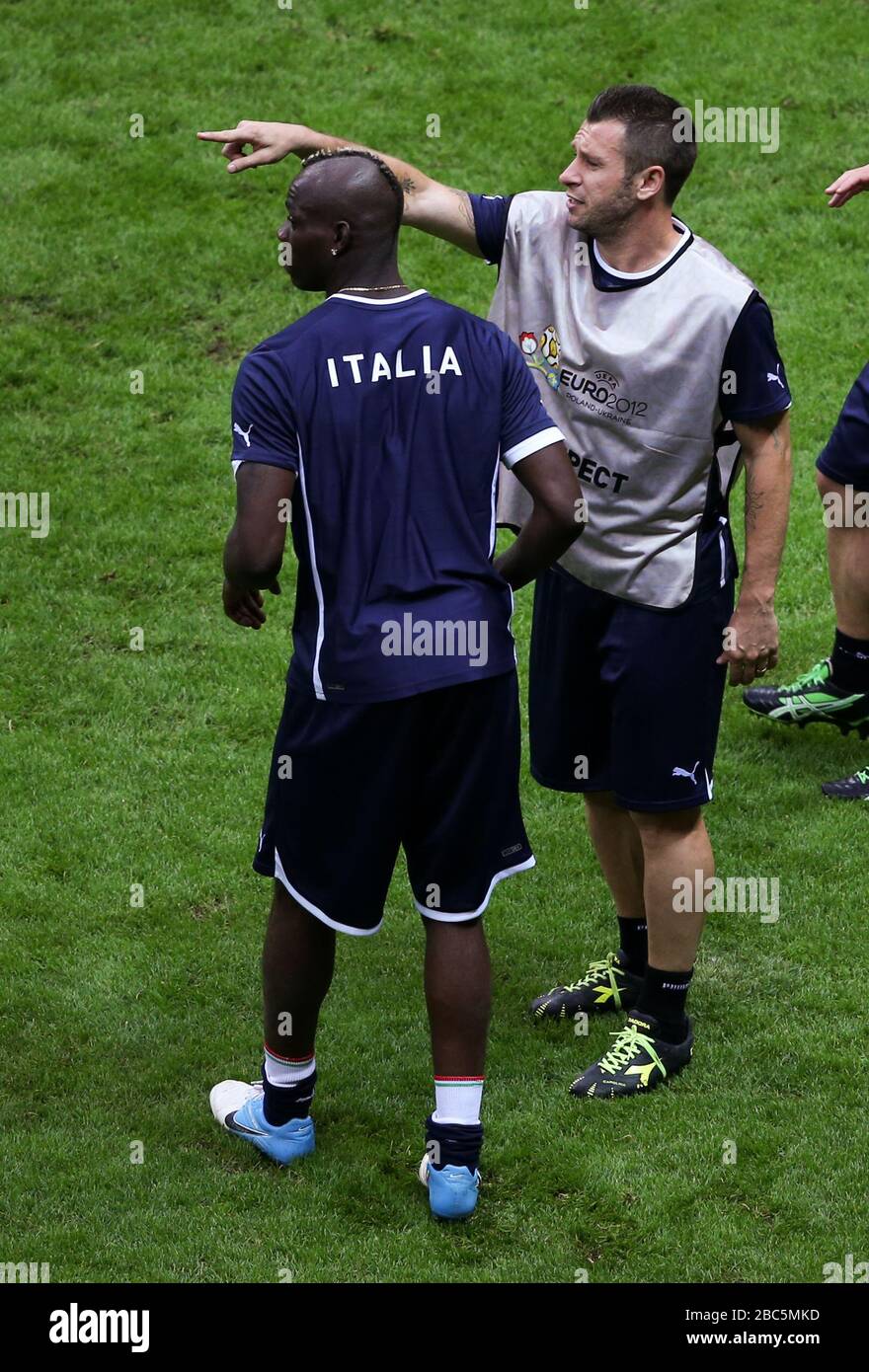 Italy's Mario Balotelli and Antonio Cassano during the training session Stock Photo