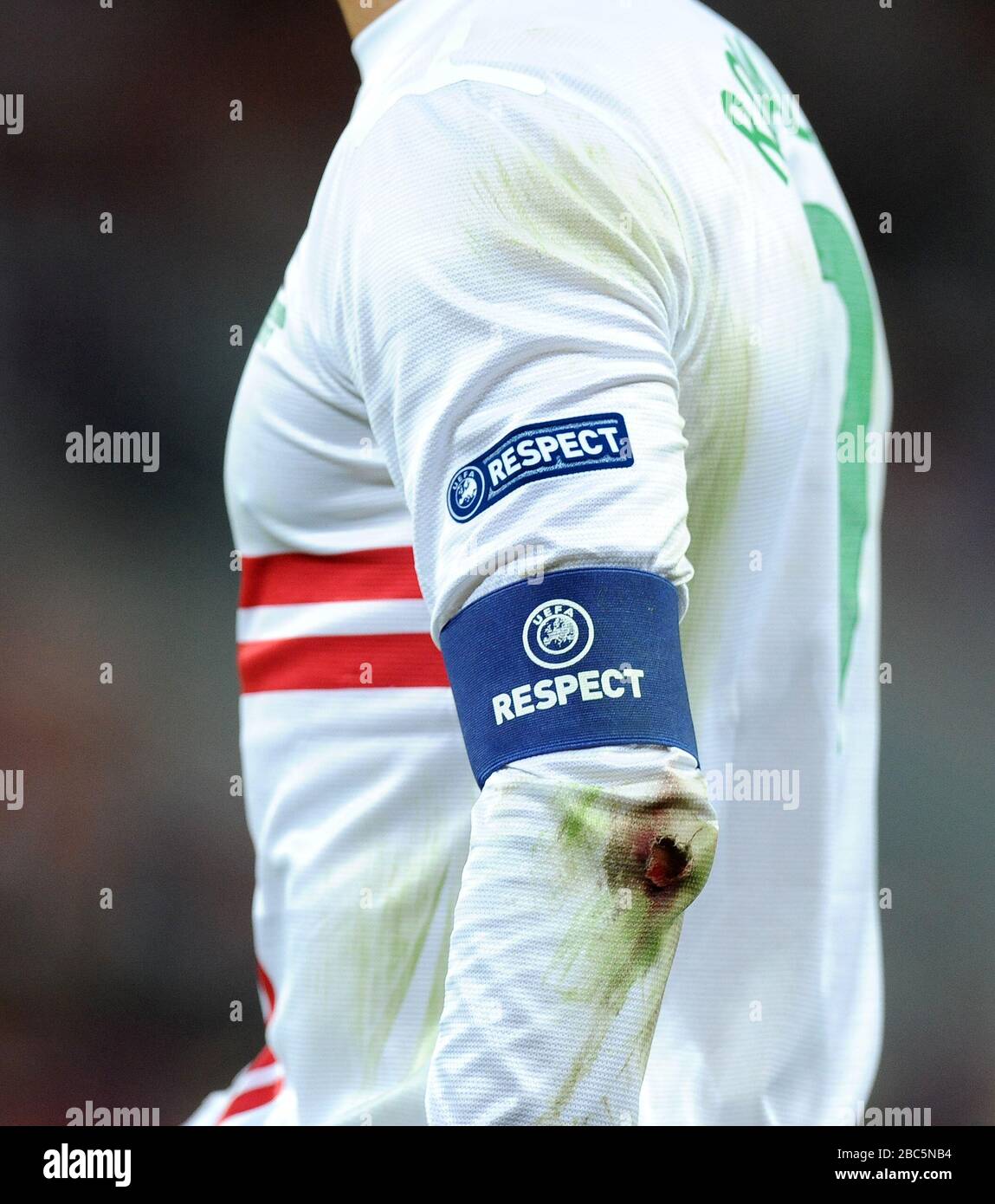 UEFA Respect badge and Captain's armband on Portugal's Cristiano Ronaldo's  shirt Stock Photo - Alamy