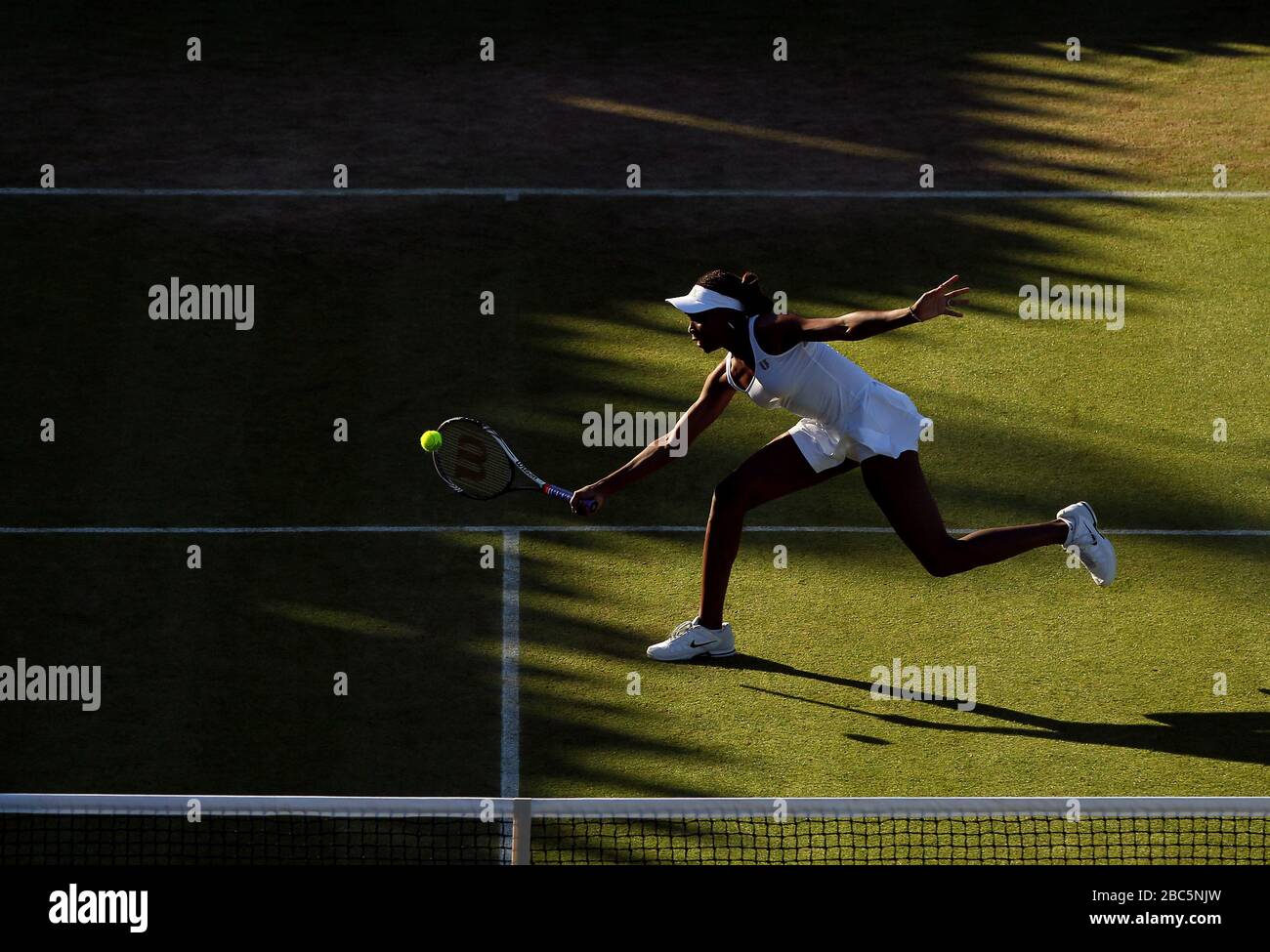 USA's Venus Williams in action in her doubles game with sister Serena against Serbia's Vesna Dolonc and Ukraine's Olga Savchuk Stock Photo