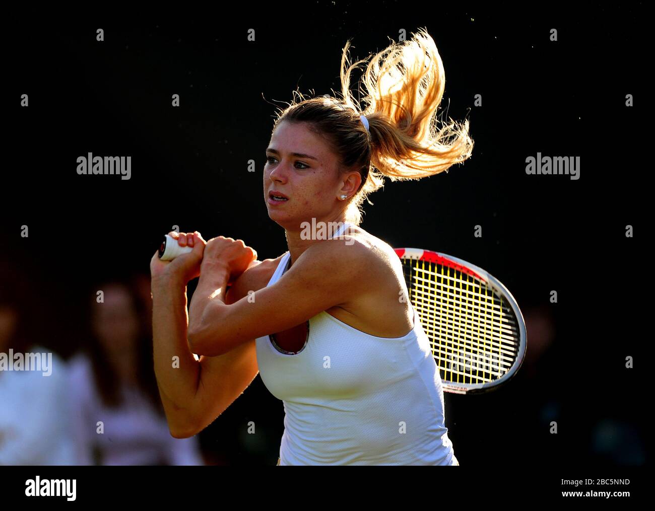 Italy's Camila Giorgi in action against Russia's Nadia Petrova Stock Photo