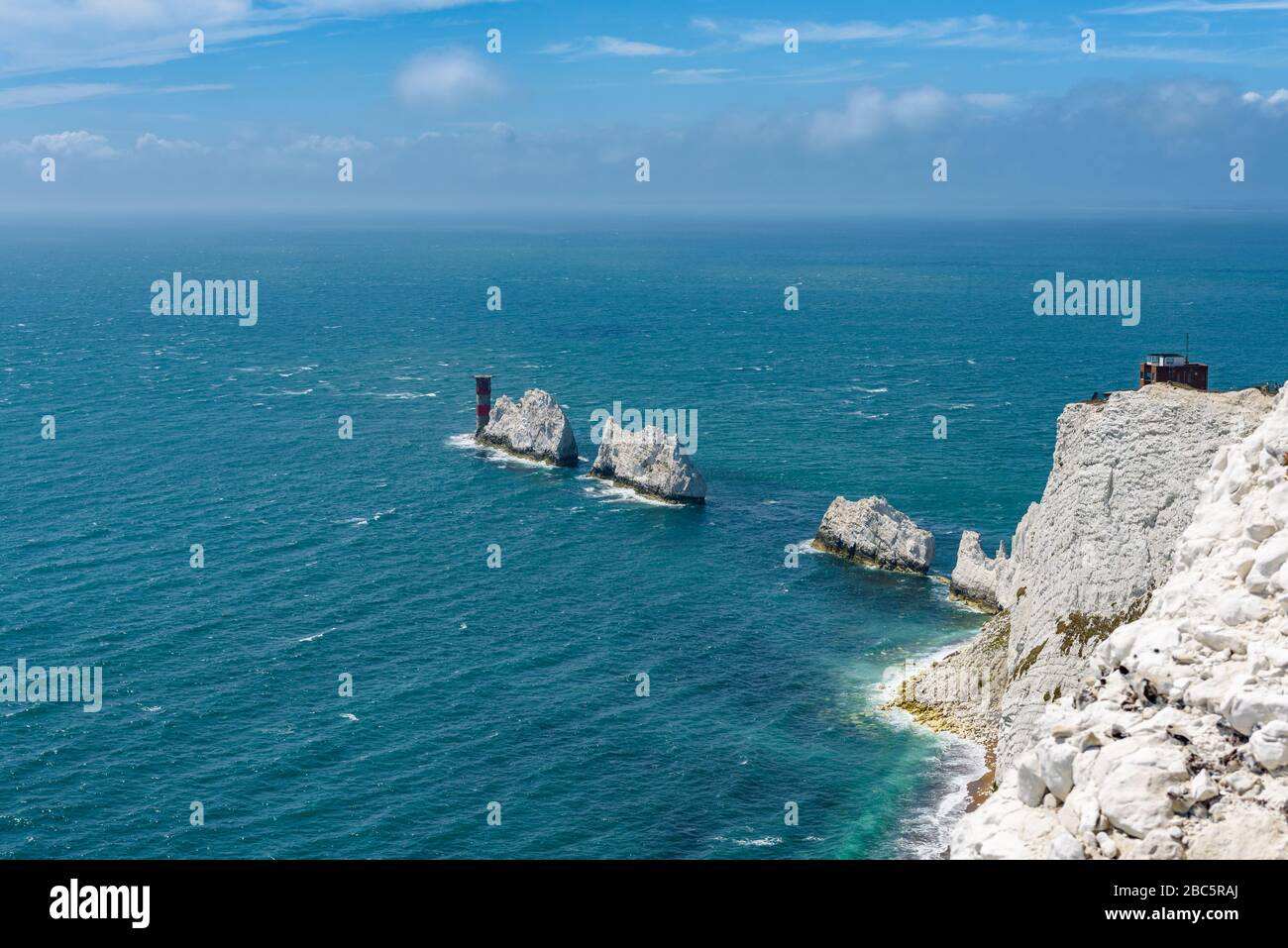 High angle view of the needles taken from the old battery on the Isle of Wight Stock Photo