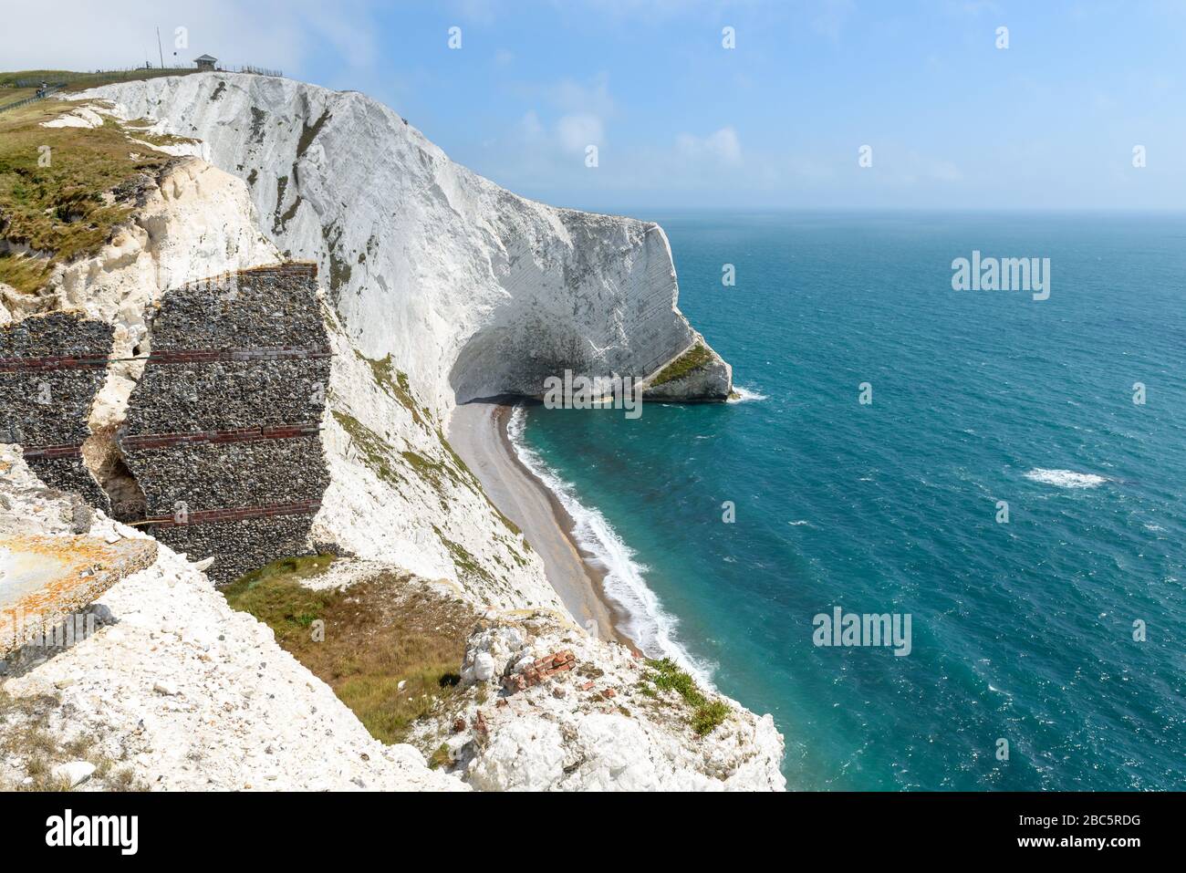 View overlooking the cliffs of Scratchells' bay from the old battery Stock Photo