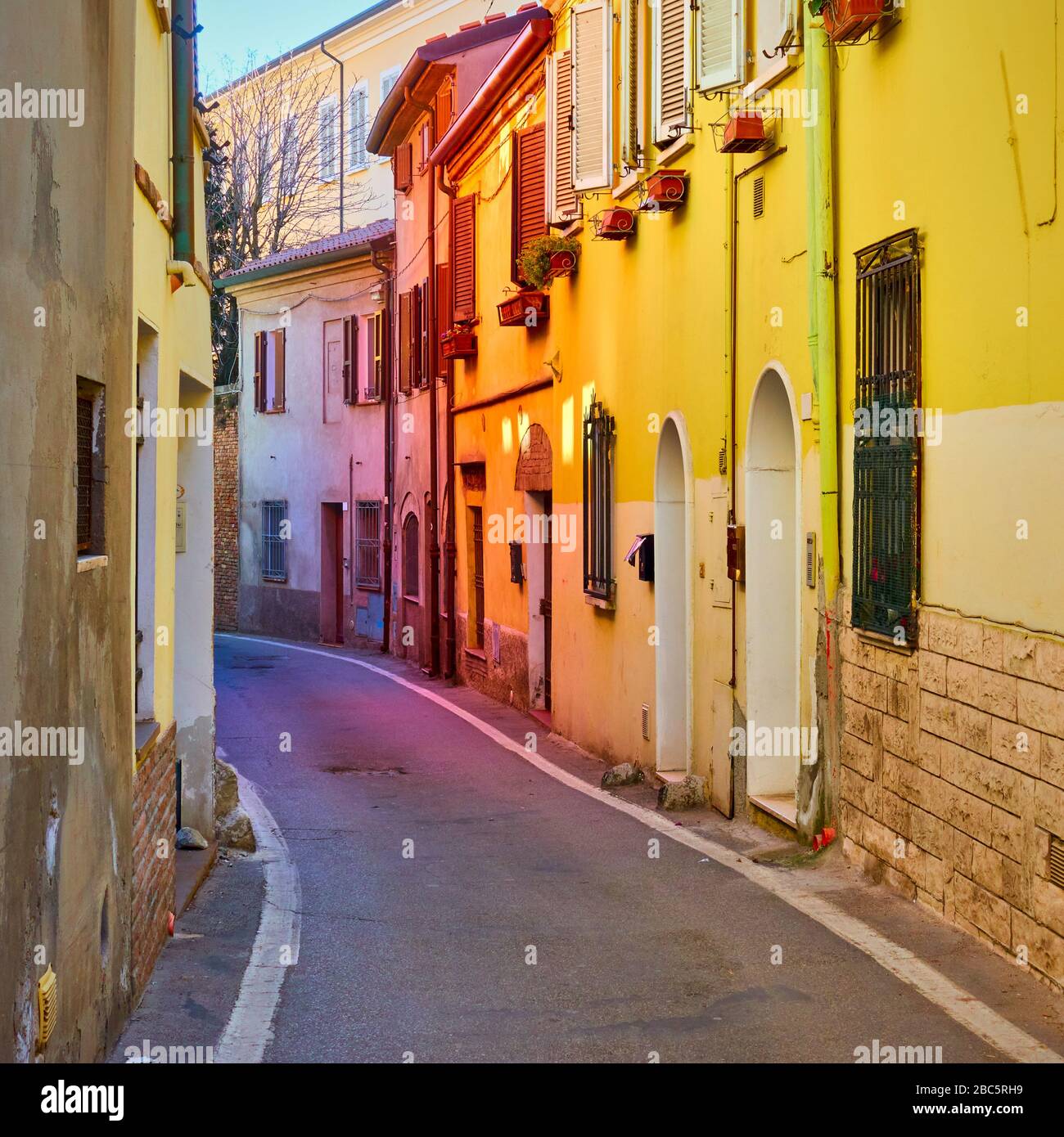 Colorful street in the old town of Rimini, Italy - Italian cityscape ...