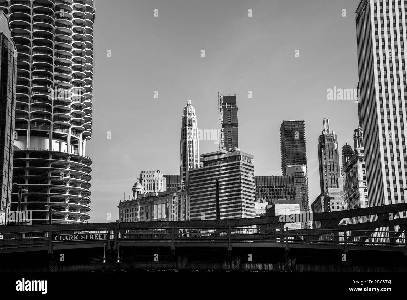 Skyscrapers over the Clark street bridge in Chicago Stock Photo - Alamy