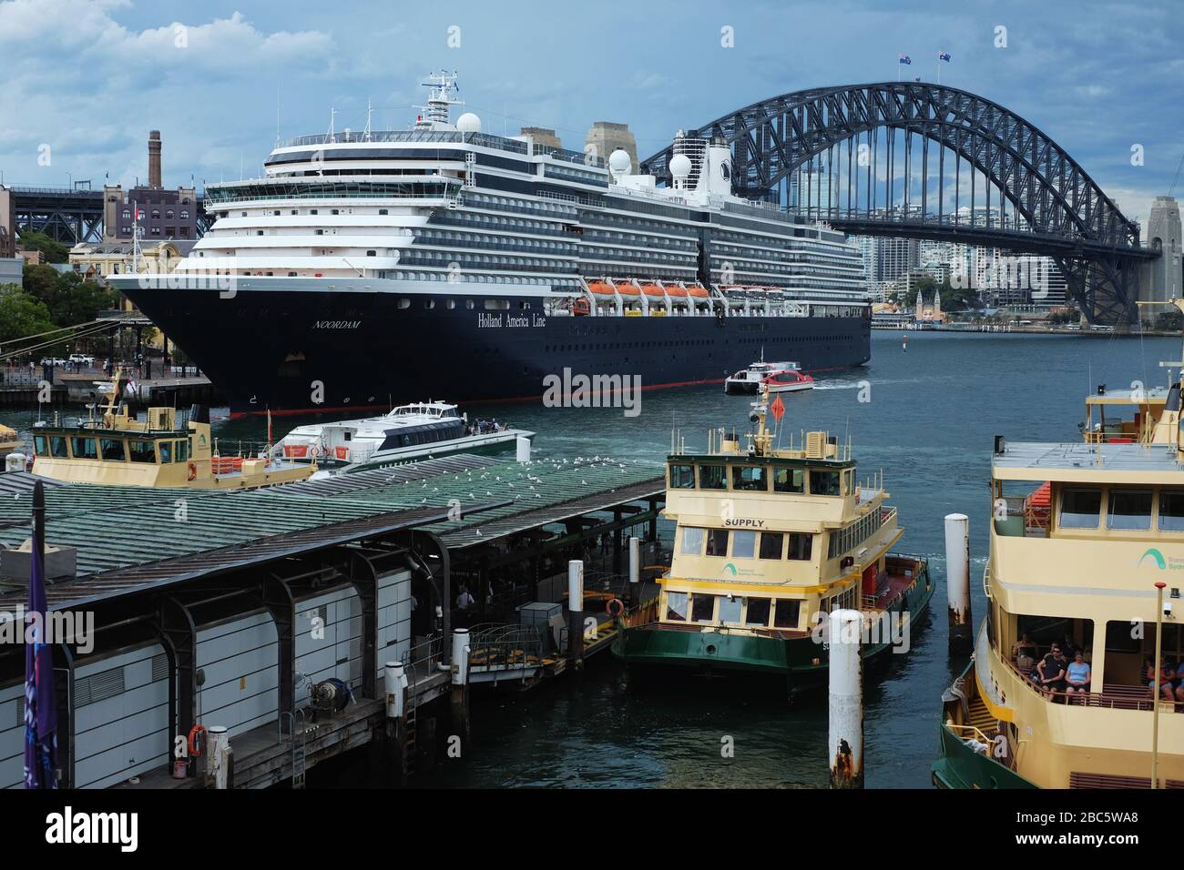 Noordam, Holland America Line cruise ship moored at the Overseas Passenger Terminal, Circular Quay Sydney during the Corona-19 pandemic, 26 February 20 Stock Photo