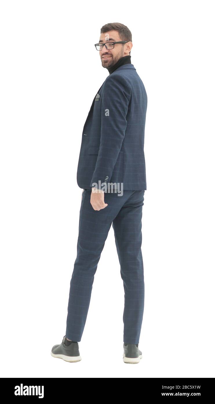 rear view. smiling business man looking at the camera Stock Photo - Alamy