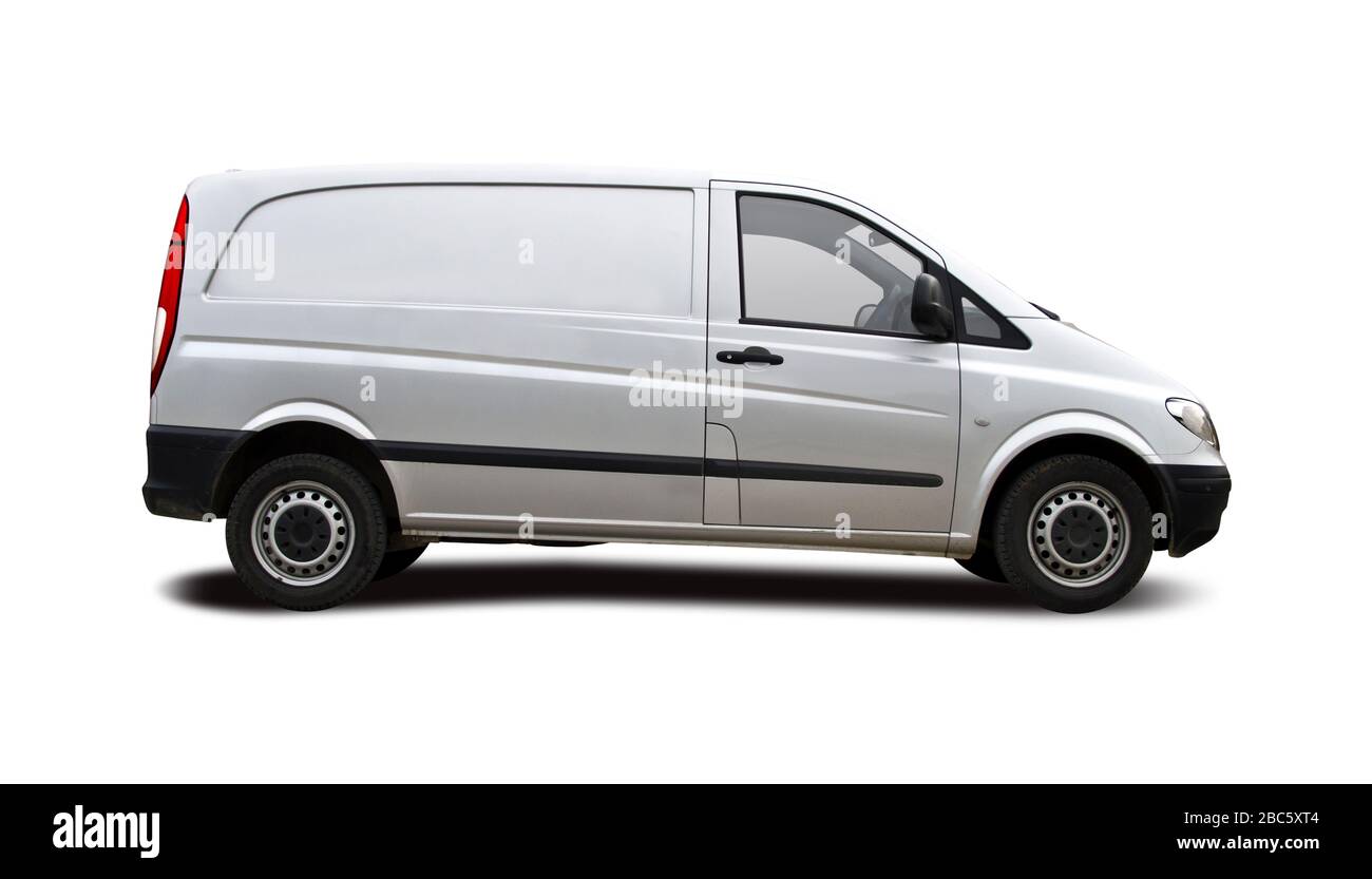 Silver van side view isolated on white Stock Photo