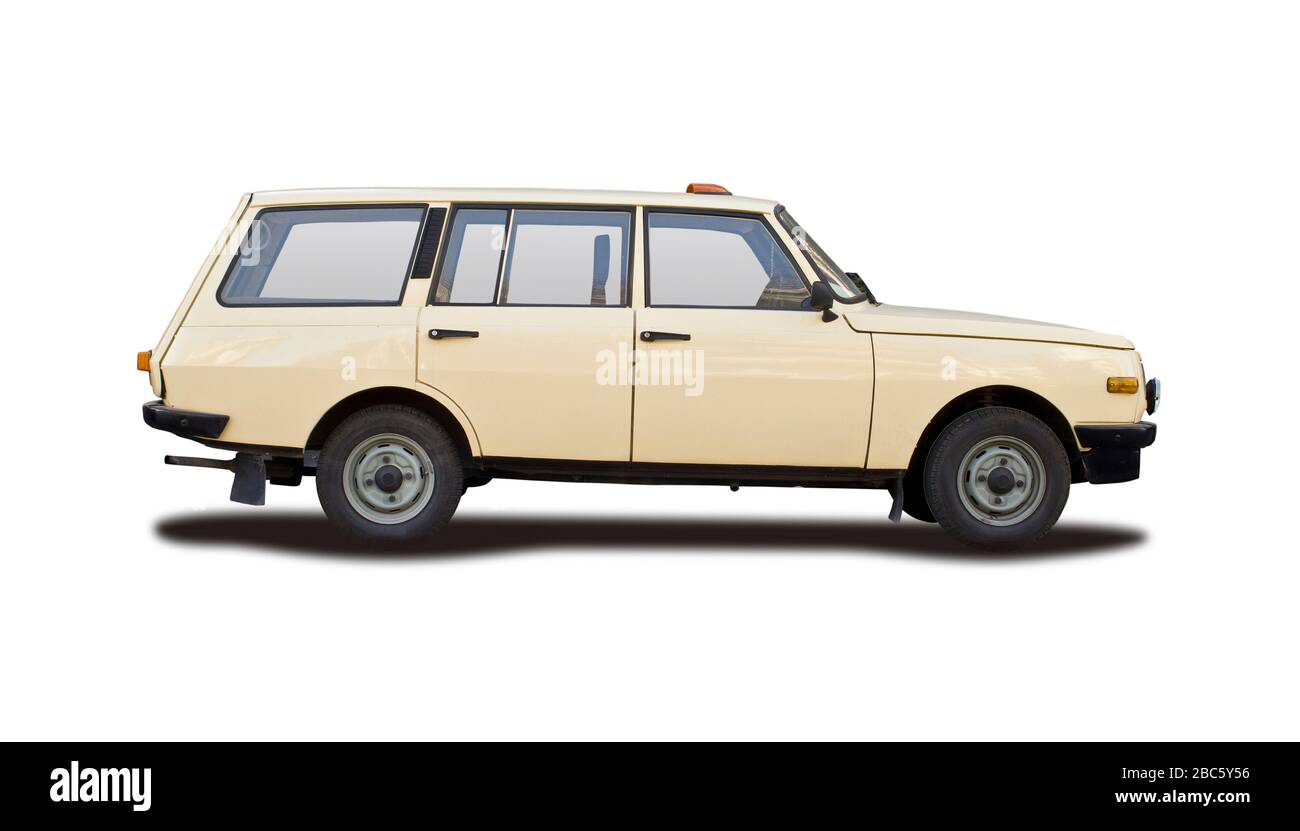Classic station wagon car side view isolated on white Stock Photo