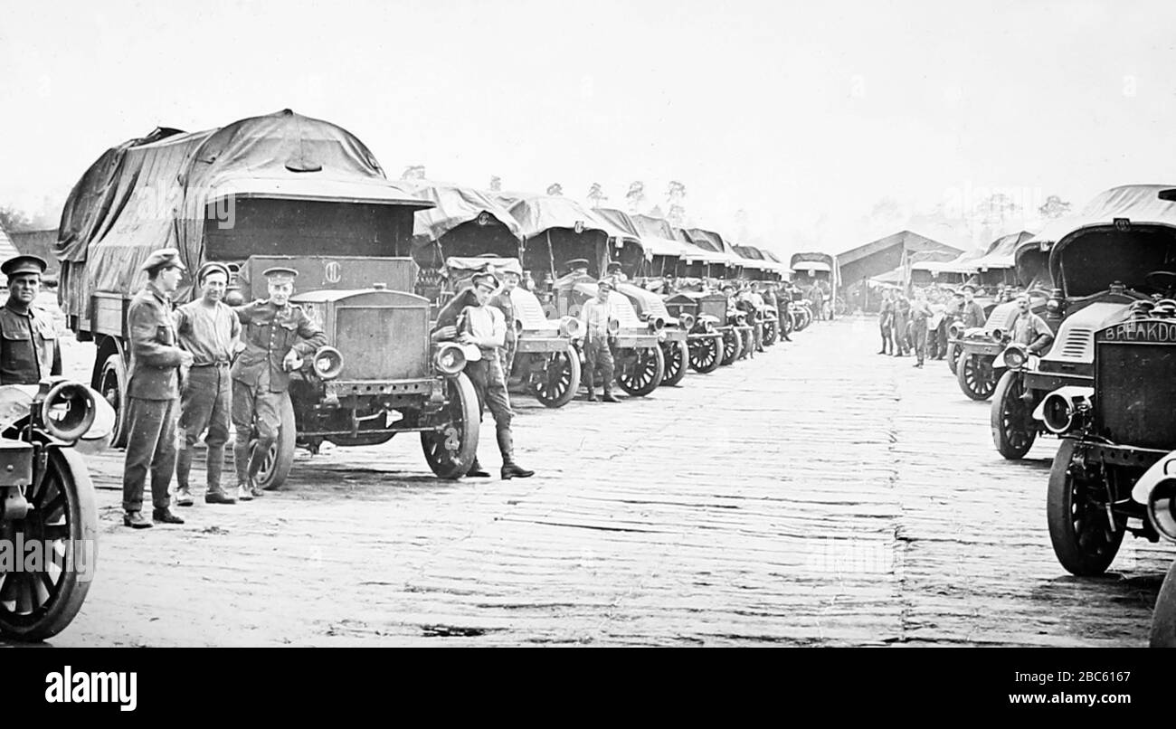 A British transport depot during WW1 Stock Photo