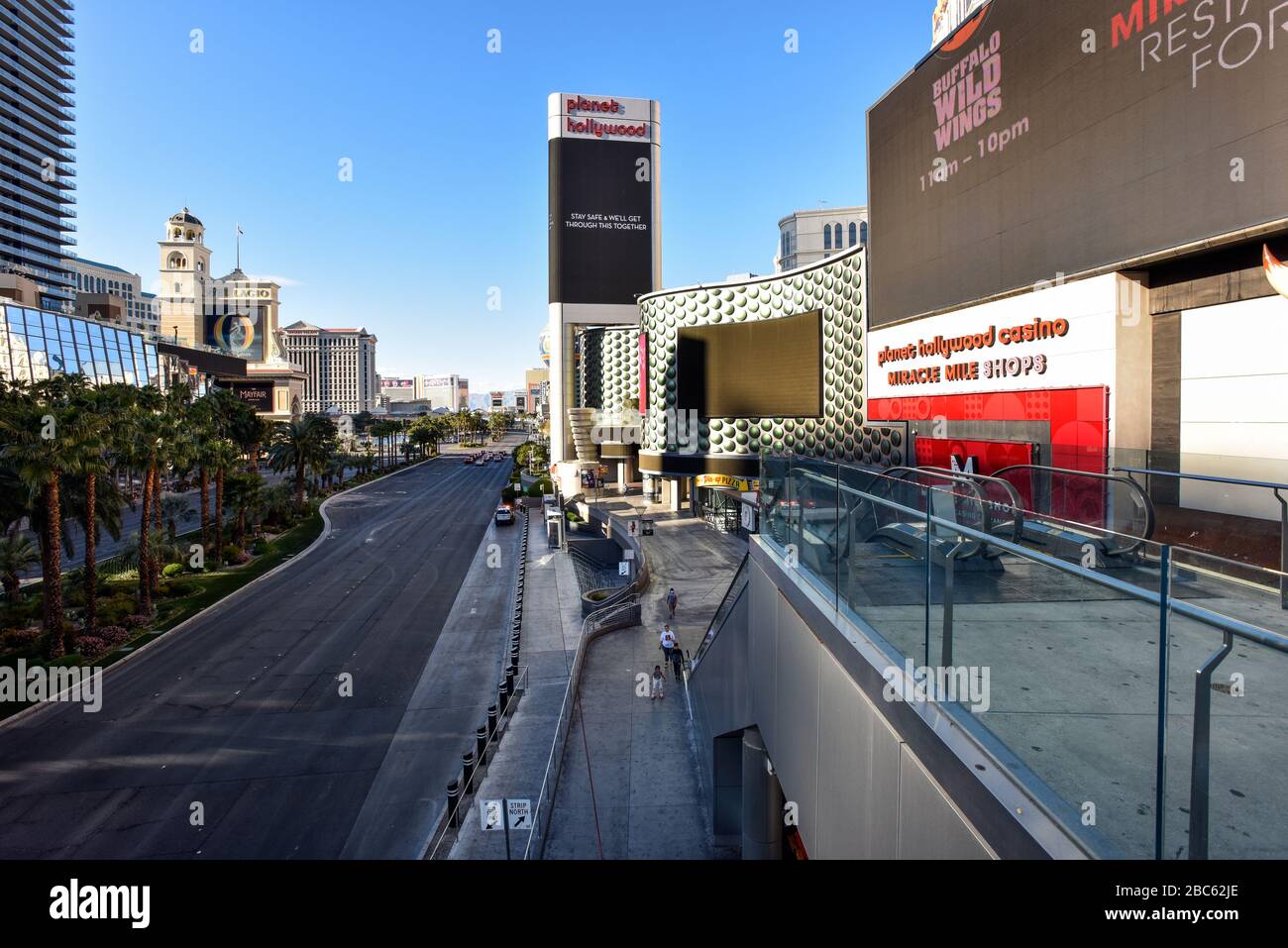 The Las Vegas shut down due to Coronavirus, the Strip is fairly empty. No people on the streets and everything is closed. Stock Photo
