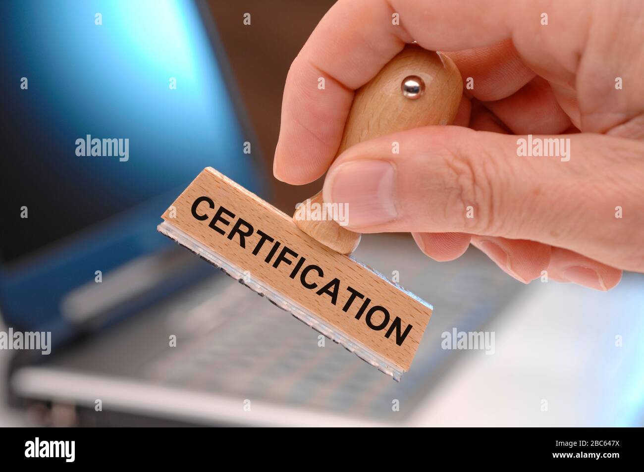 certification printed on rubber stamp Stock Photo