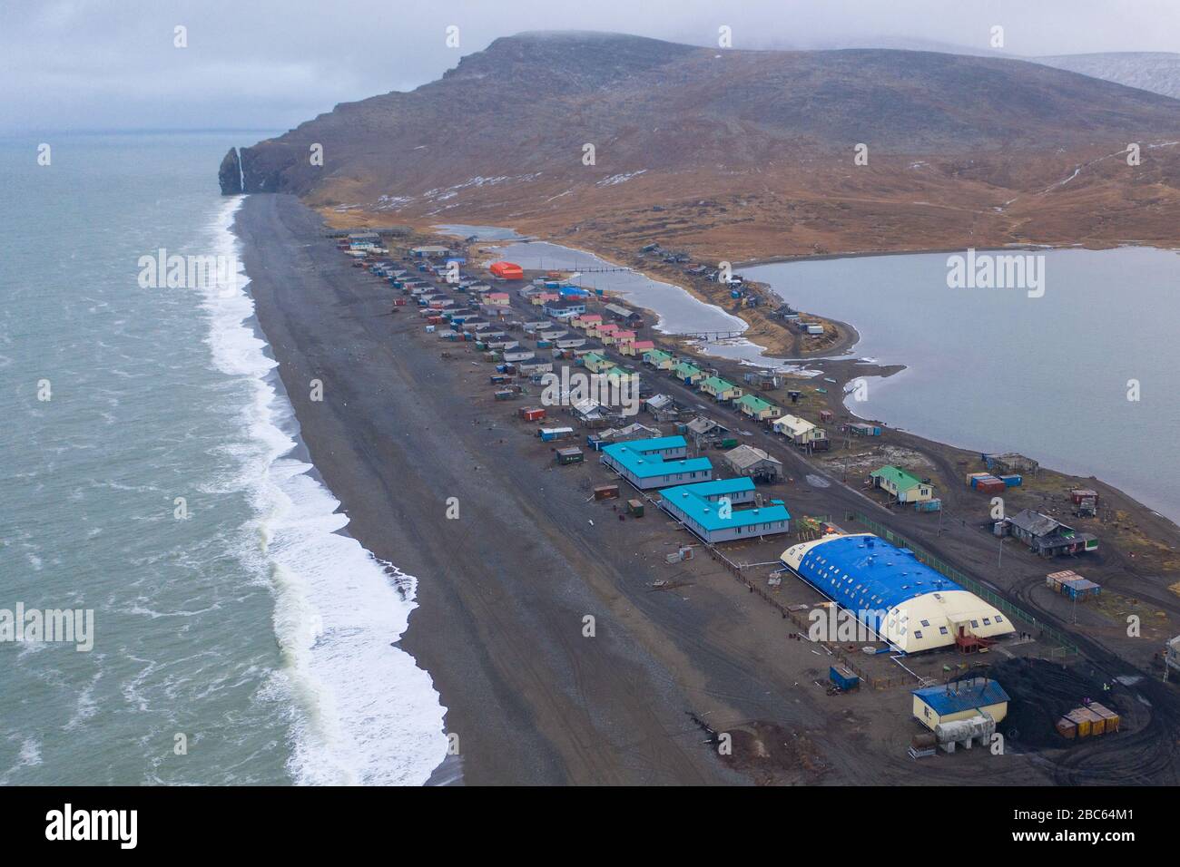 Inchoun, Chukotski region, Russia - October 18, 2019: The top view on ...