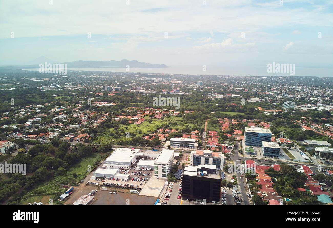 Business area in Managua Nicaragua aerial above drone view Stock Photo