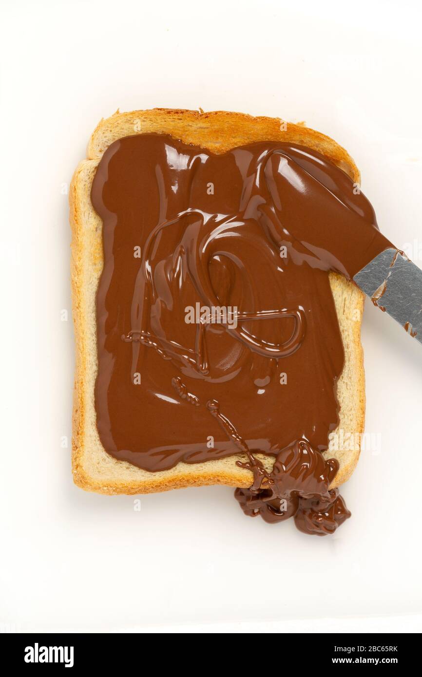 Hazelnut spread on toast Stock Photo