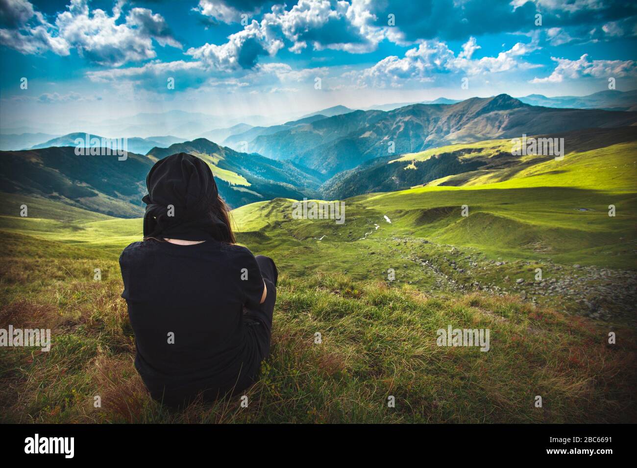 Hiking trough epic mountain exploring and feeling the of nature Stock Alamy