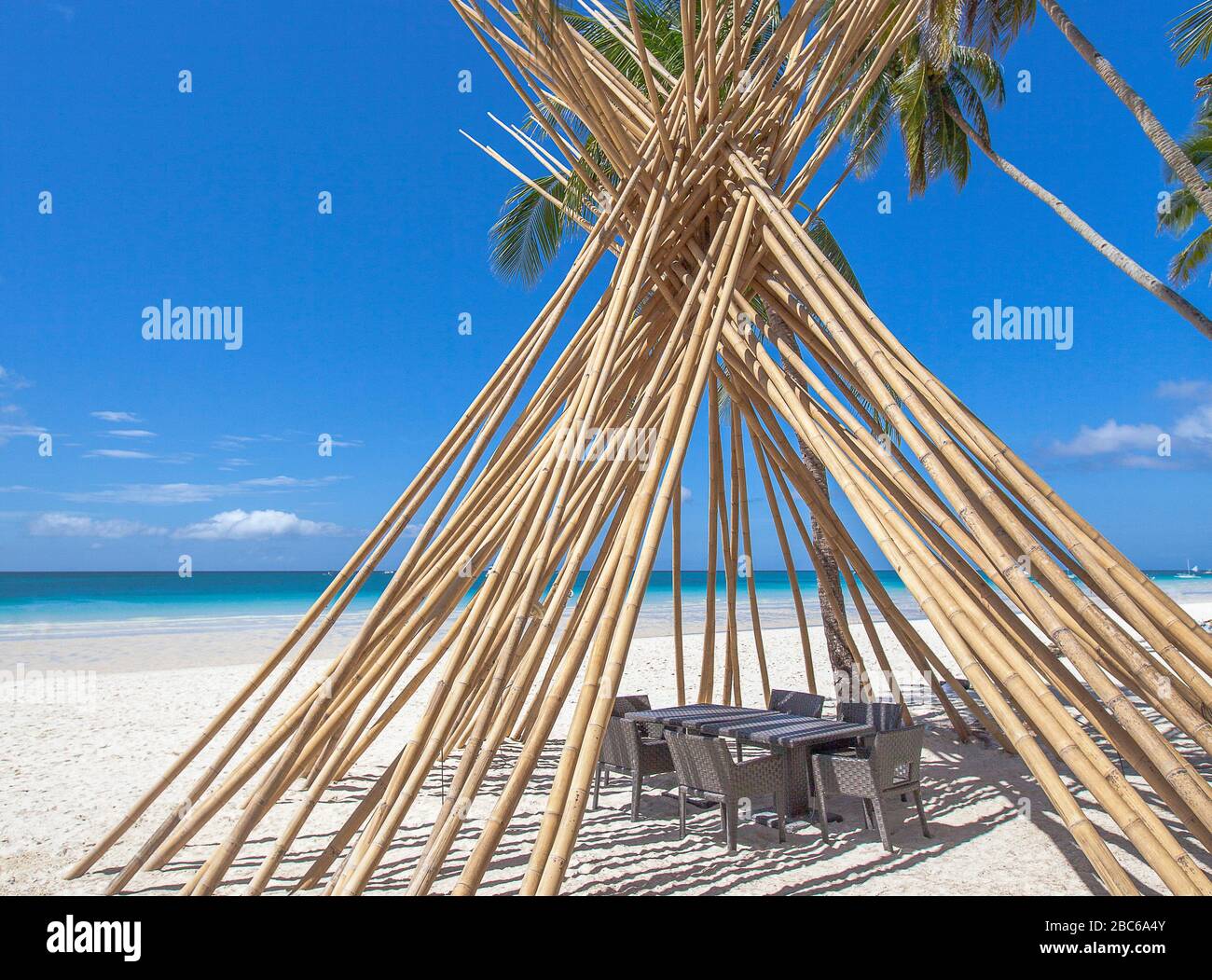 white beach path and bamboos on Boracay island, Philippines Stock Photo ...