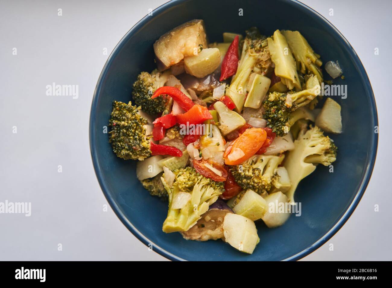 Steamed vegetables. Boiled vegetables in a plate.  Stock Photo