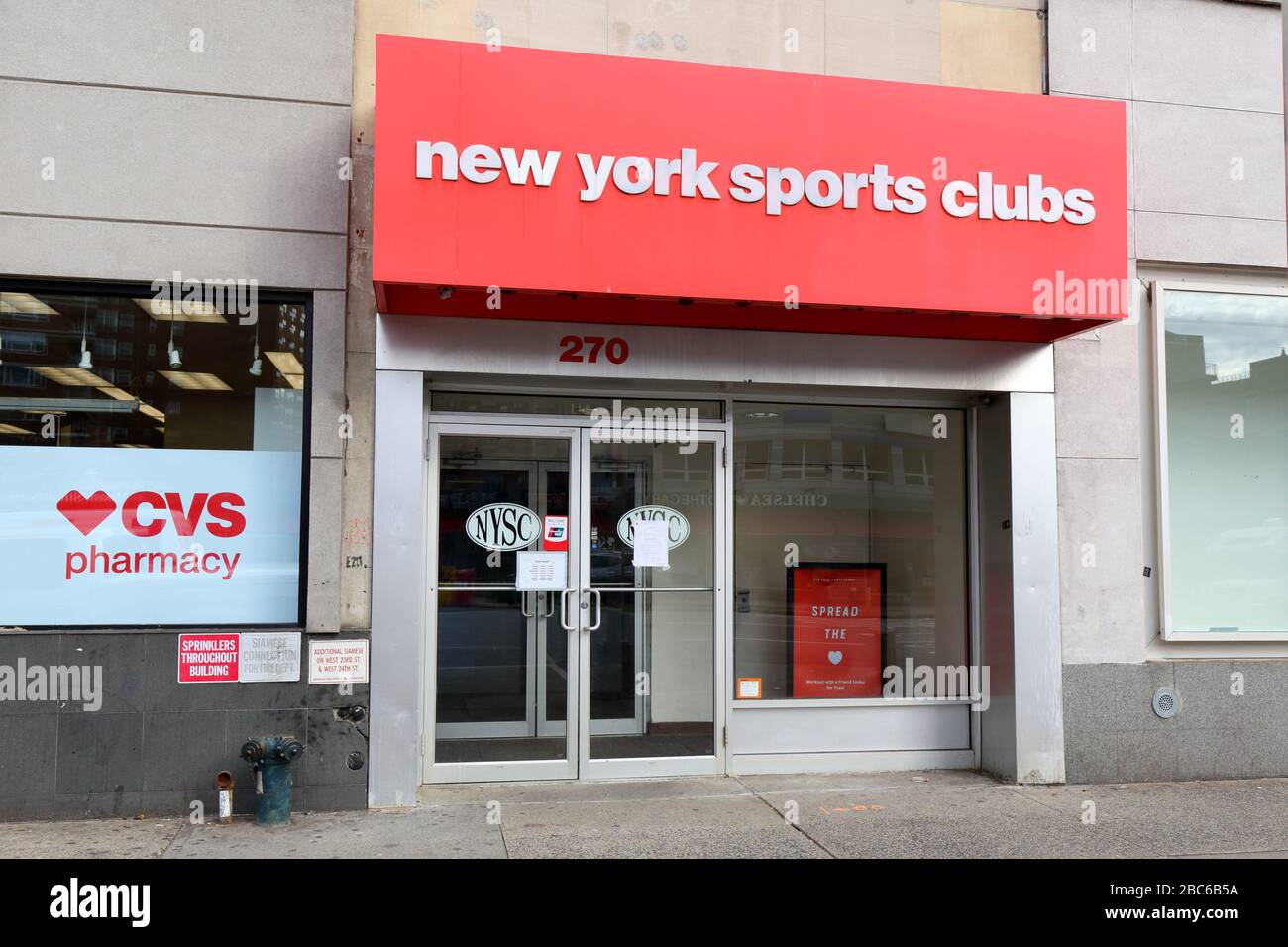 New York Sports Clubs, 270 8th Ave, New York, NYC storefront photo of a gym in the Chelsea neighborhood of Manhattan. Stock Photo
