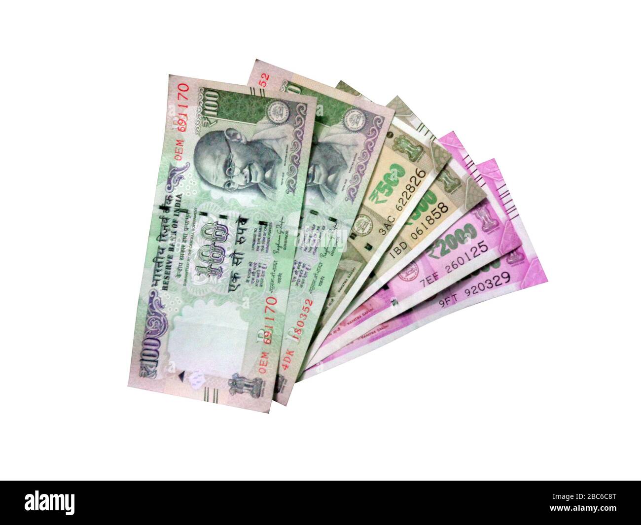 Two Thousand, Five Hundred and One Hundred New Indian Currency Stock Photo