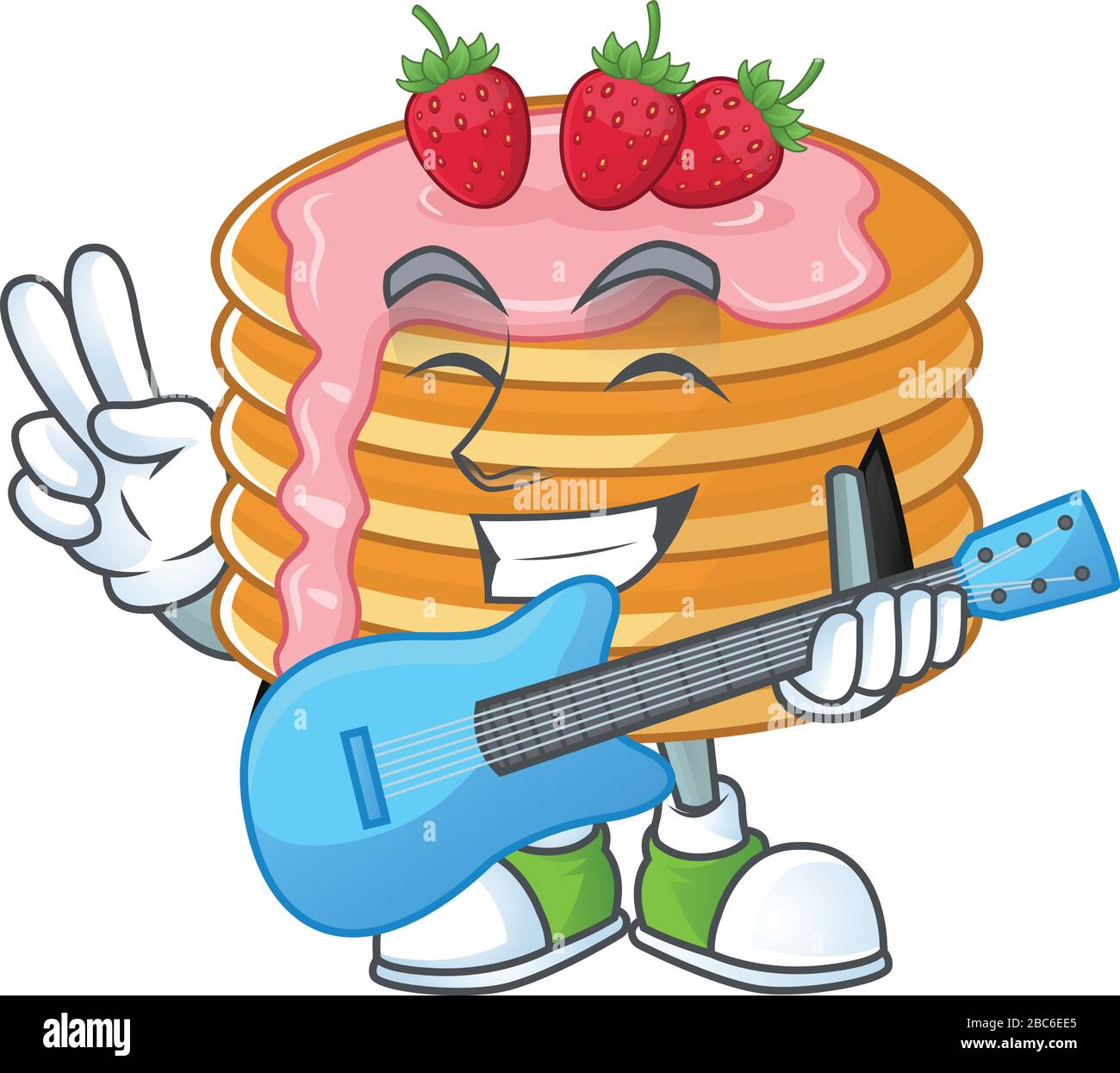 Happy face of strawberry cream pancake cartoon plays music with a guitar  Stock Vector Image & Art - Alamy