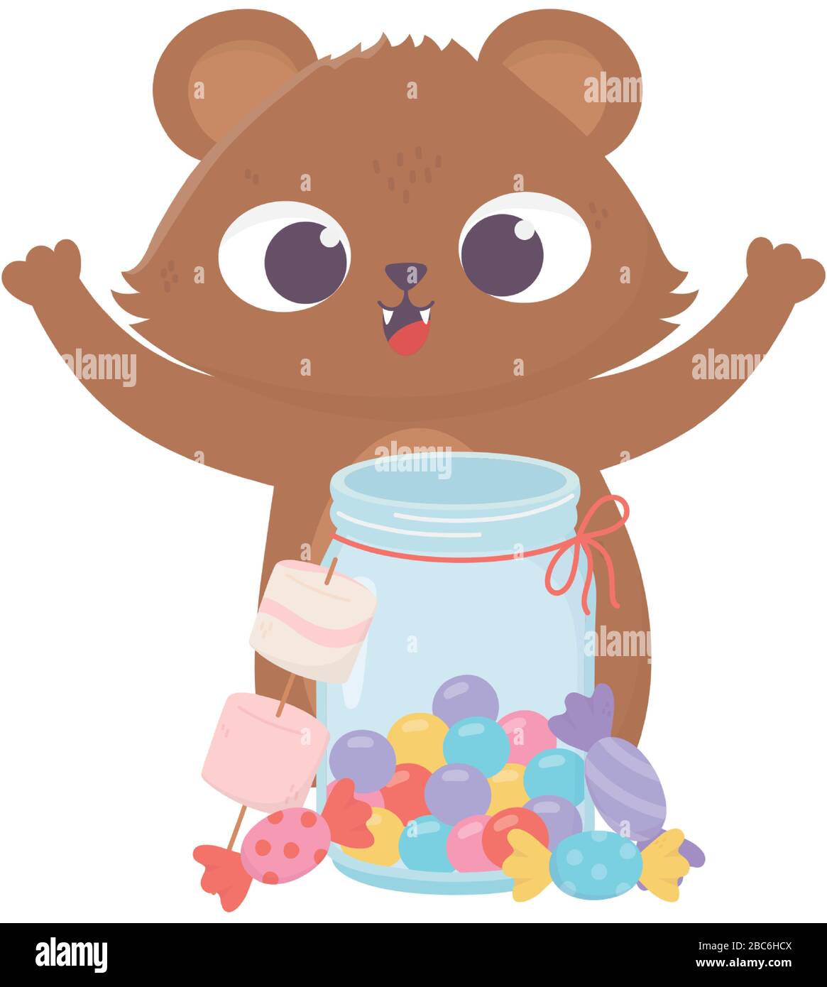 happy day, little bear jar with candies and caramels vector