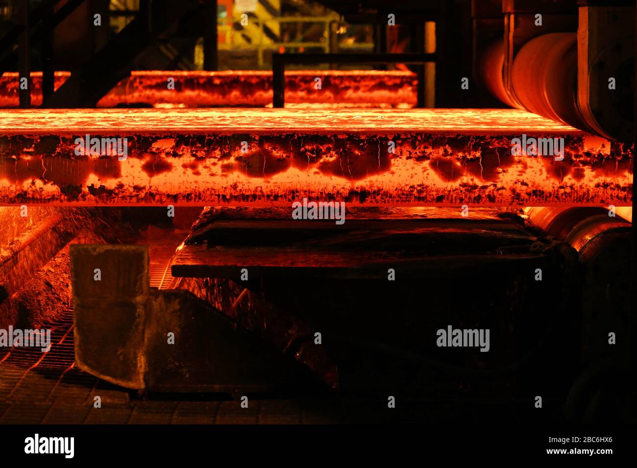 A slab of steel on the production line at the former steelworks in Redcar, Teesside, UK. 15/4/2013. Photograph: Stuart Boulton. Stock Photo