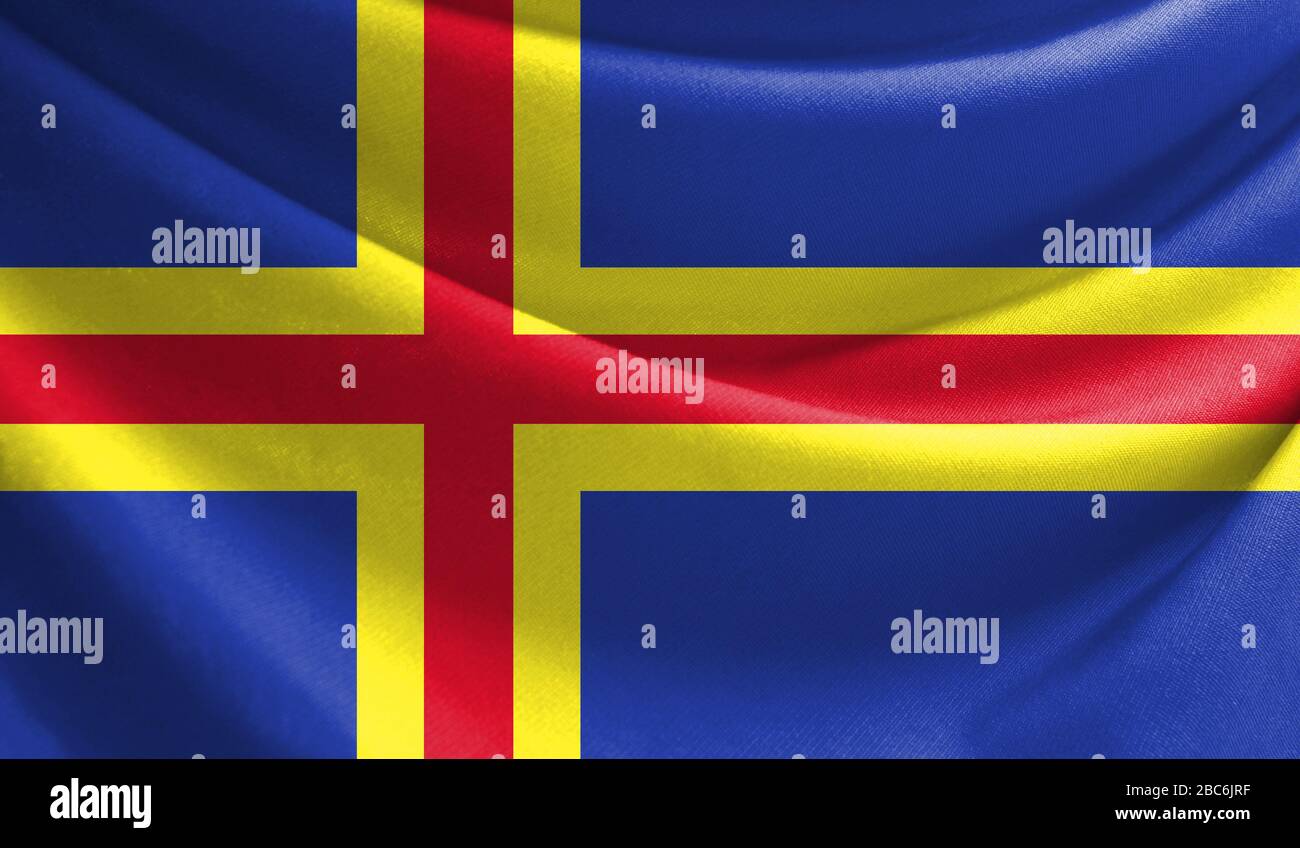 Realistic flag of Aland on the wavy surface of fabric Stock Photo - Alamy